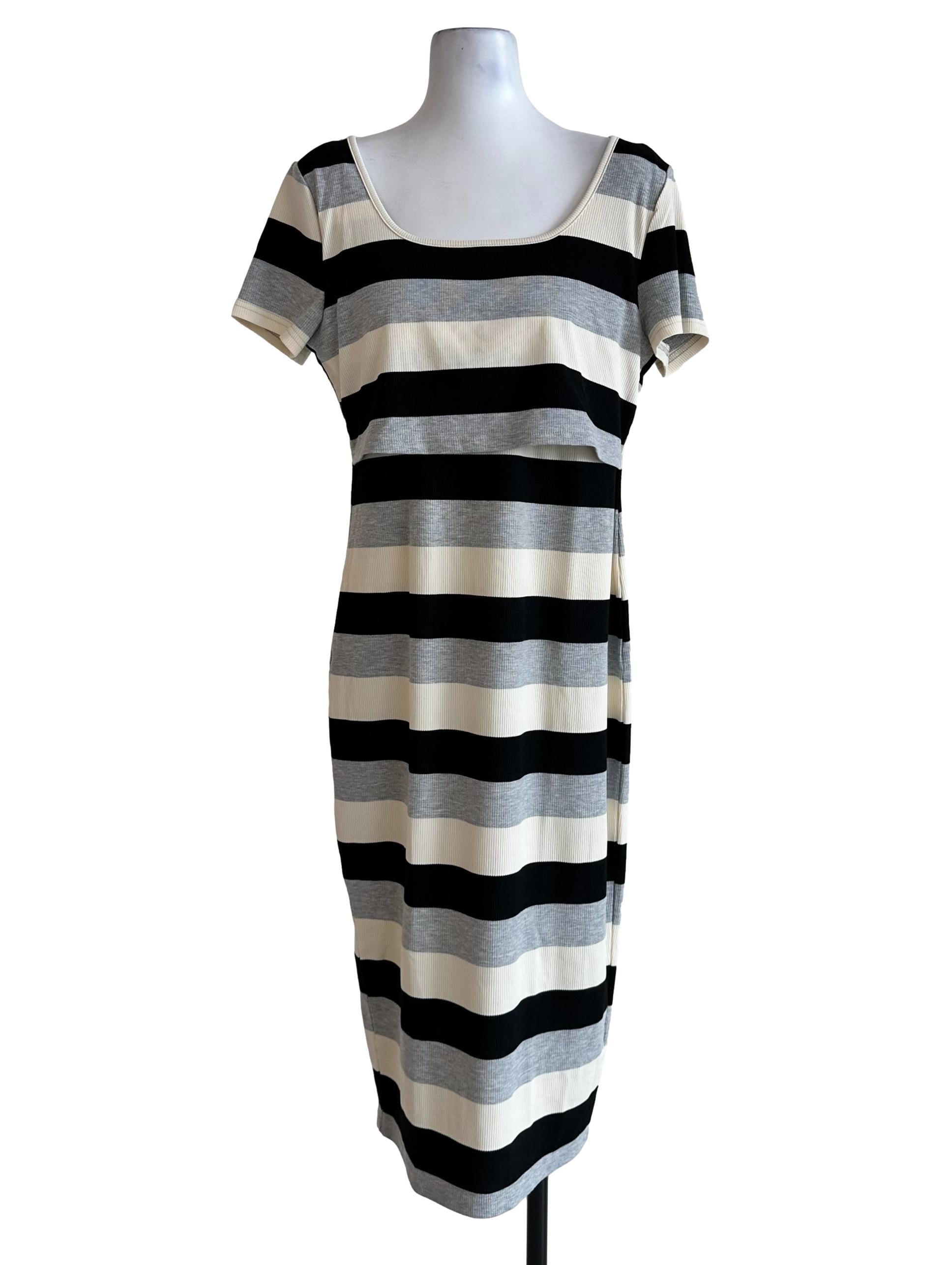 Cream White Stripes Midi Dress