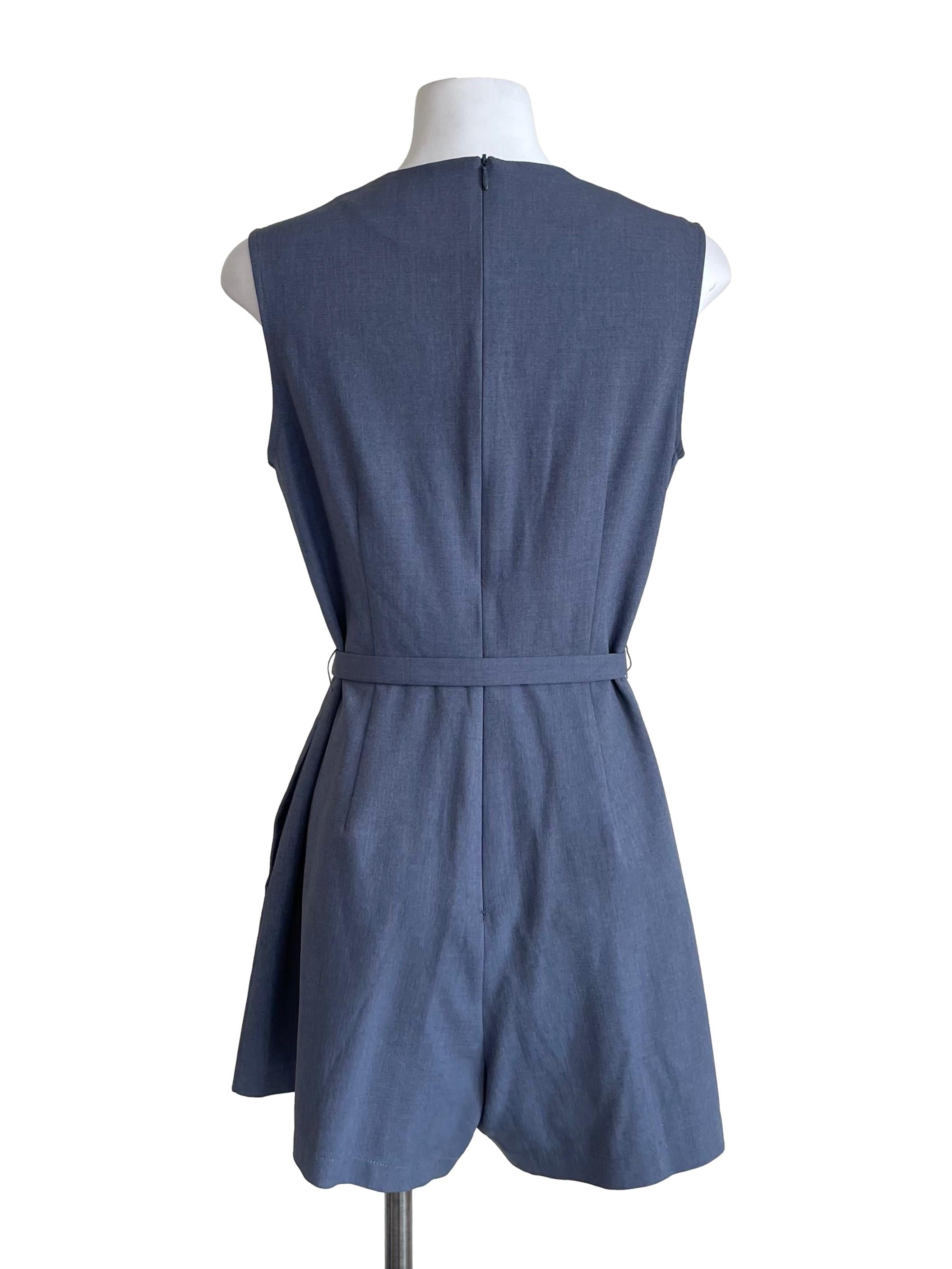 Spruce Blue Slit Chest Belted Romper