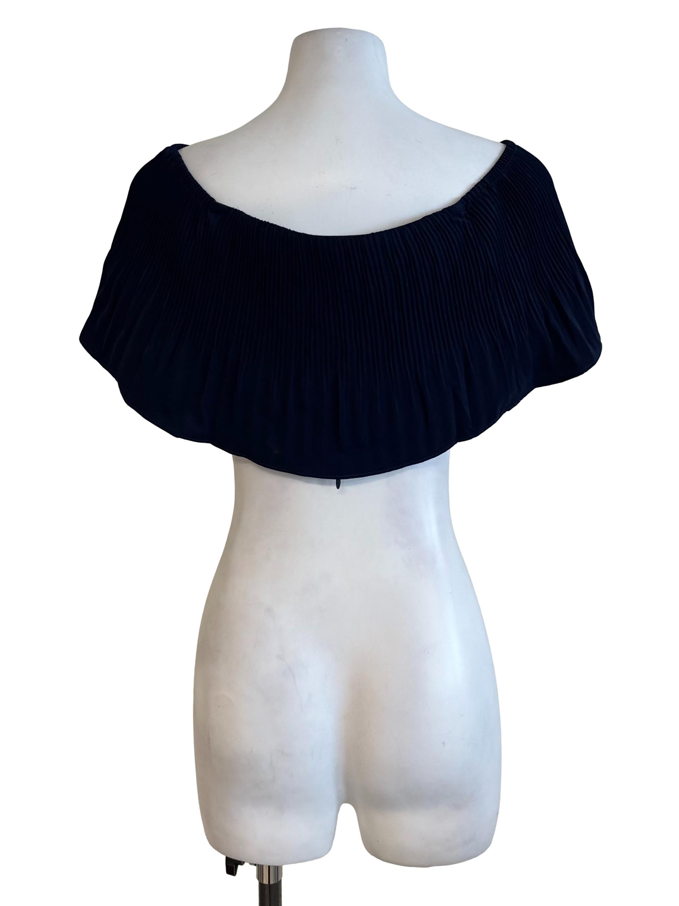 Navy Blue Cape Pleated Top