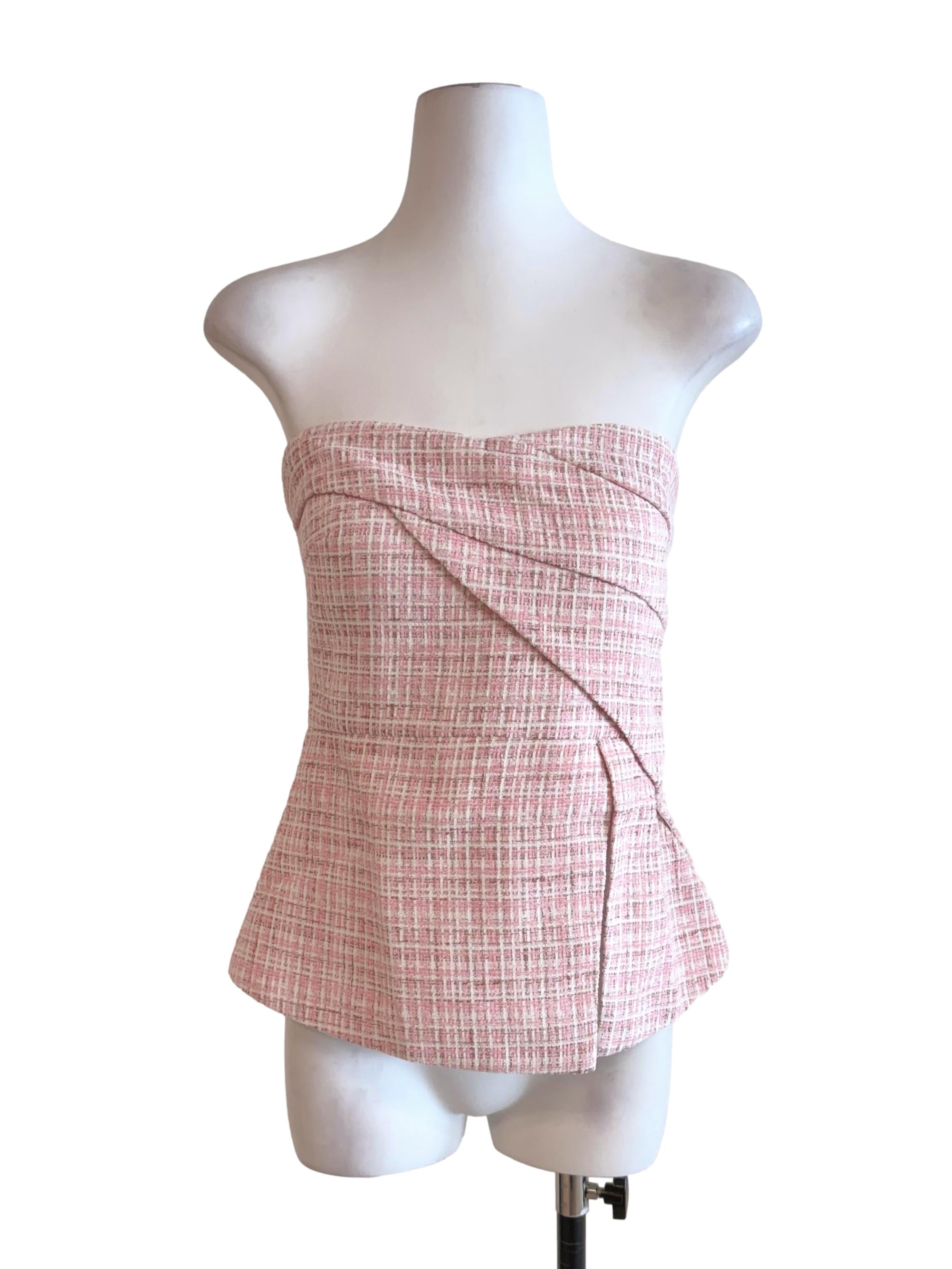 Pink Tweed Off Shoulder Top