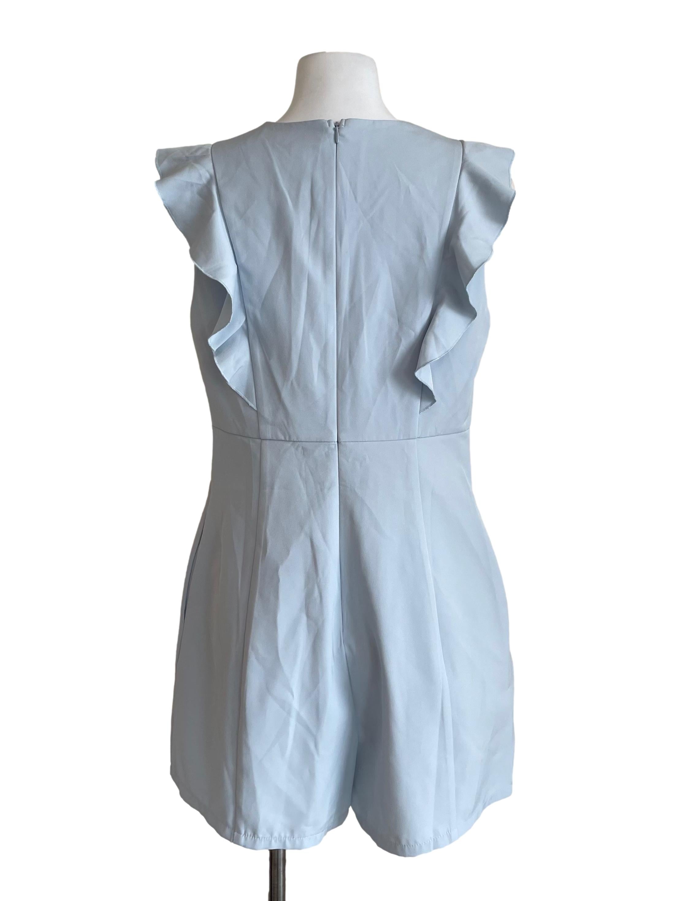 Baby Blue Ruffled V Neck Romper
