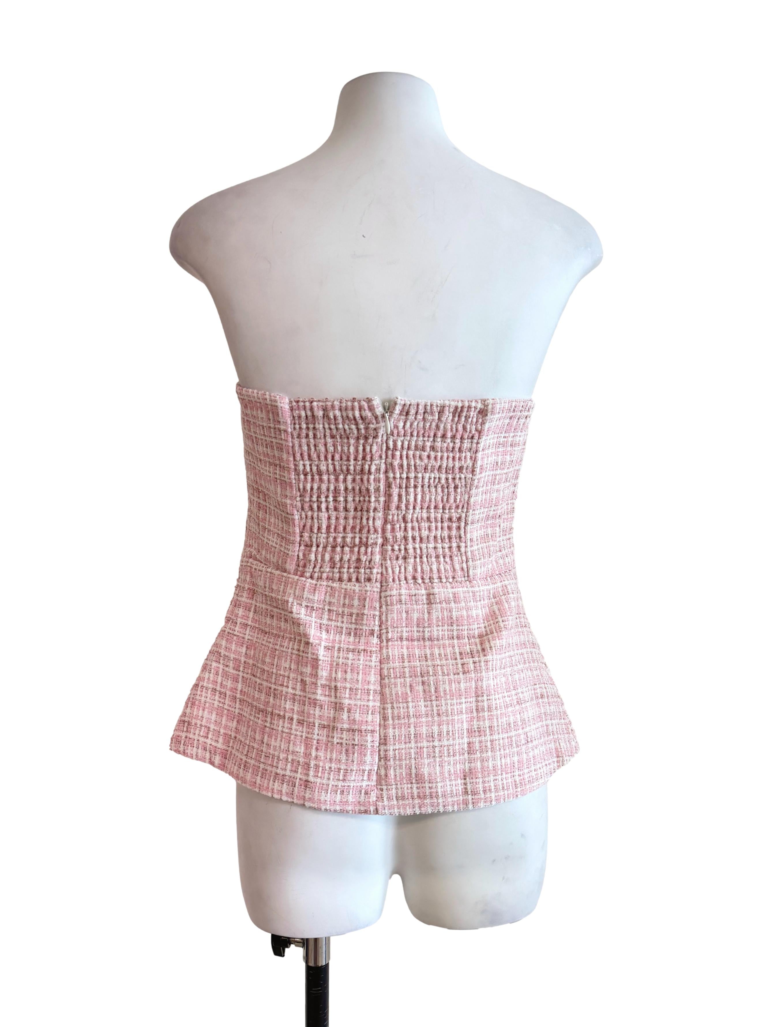 Pink Tweed Off Shoulder Top