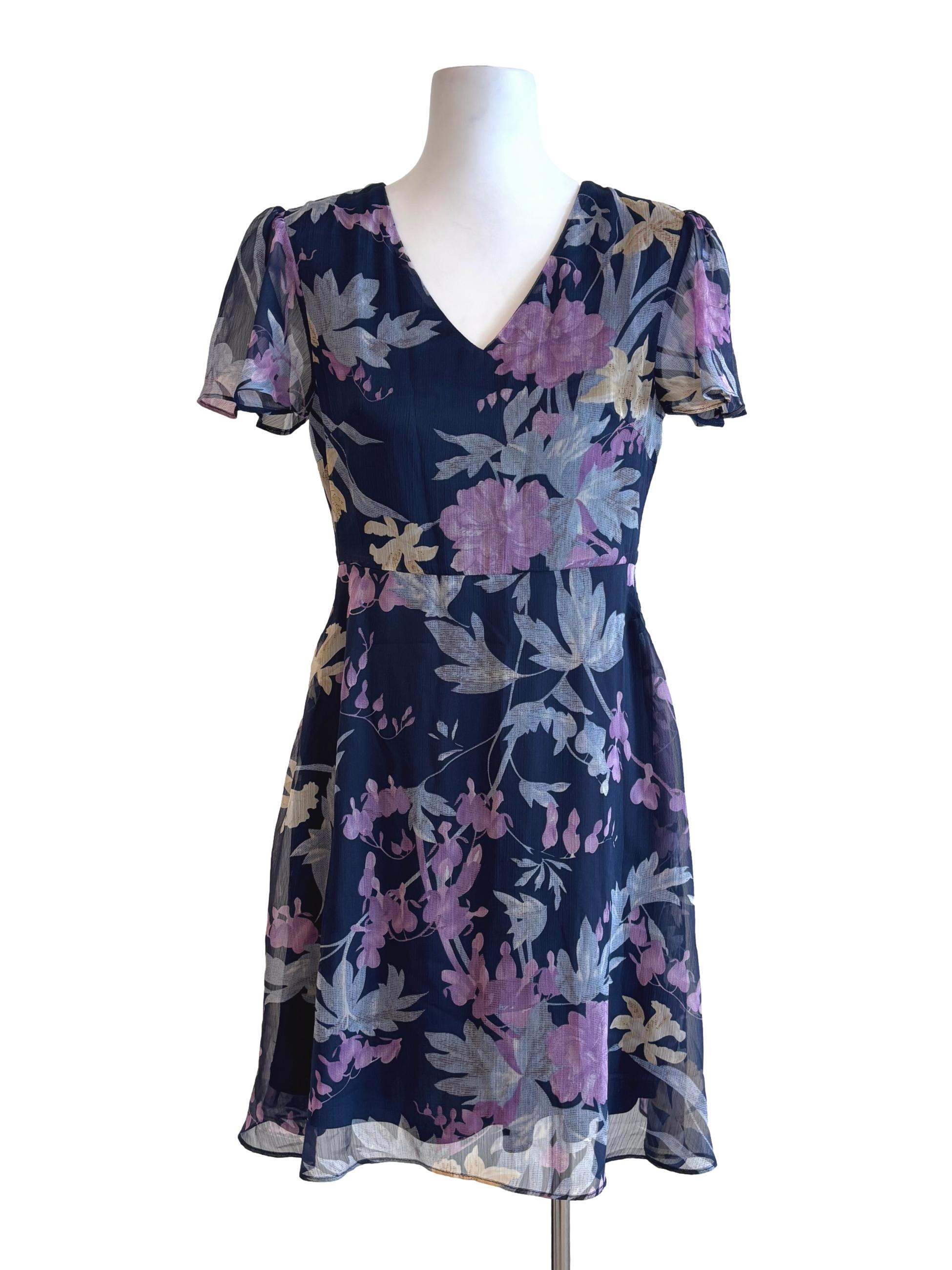Midnight Blue Flowy Floral A-Line Dress TCL