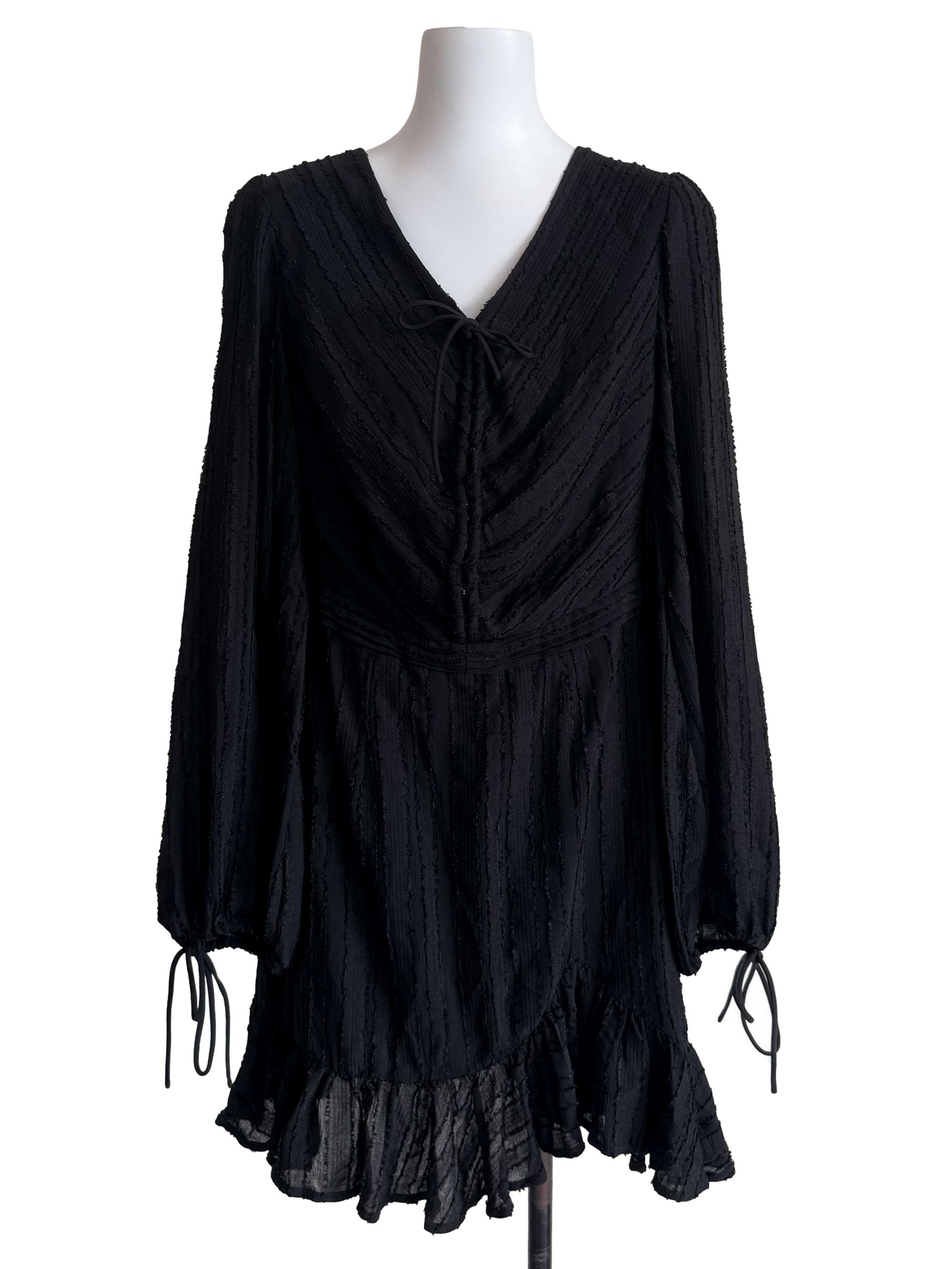 Black Textured Peasant Dress