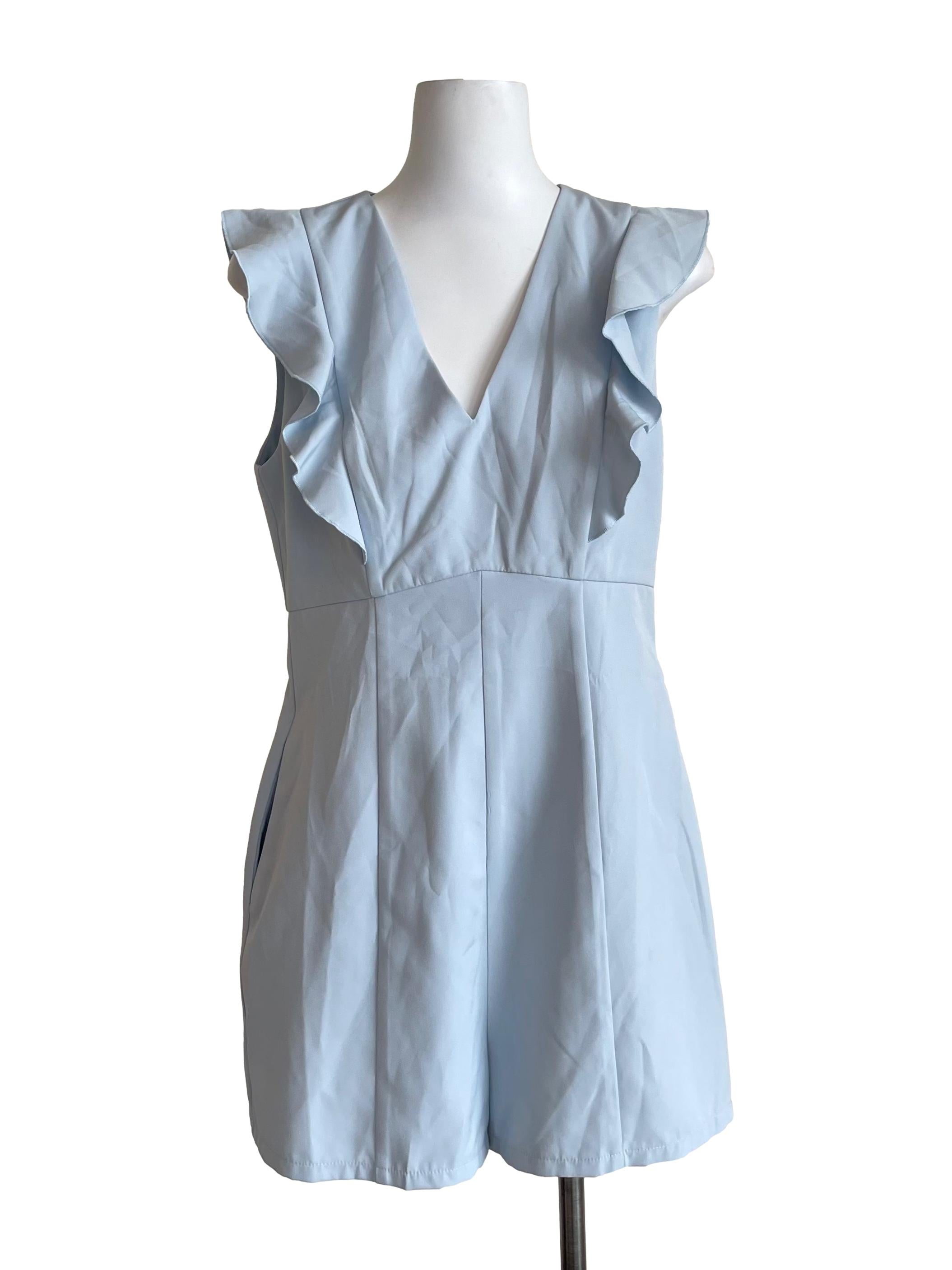 Baby Blue Ruffled V Neck Romper