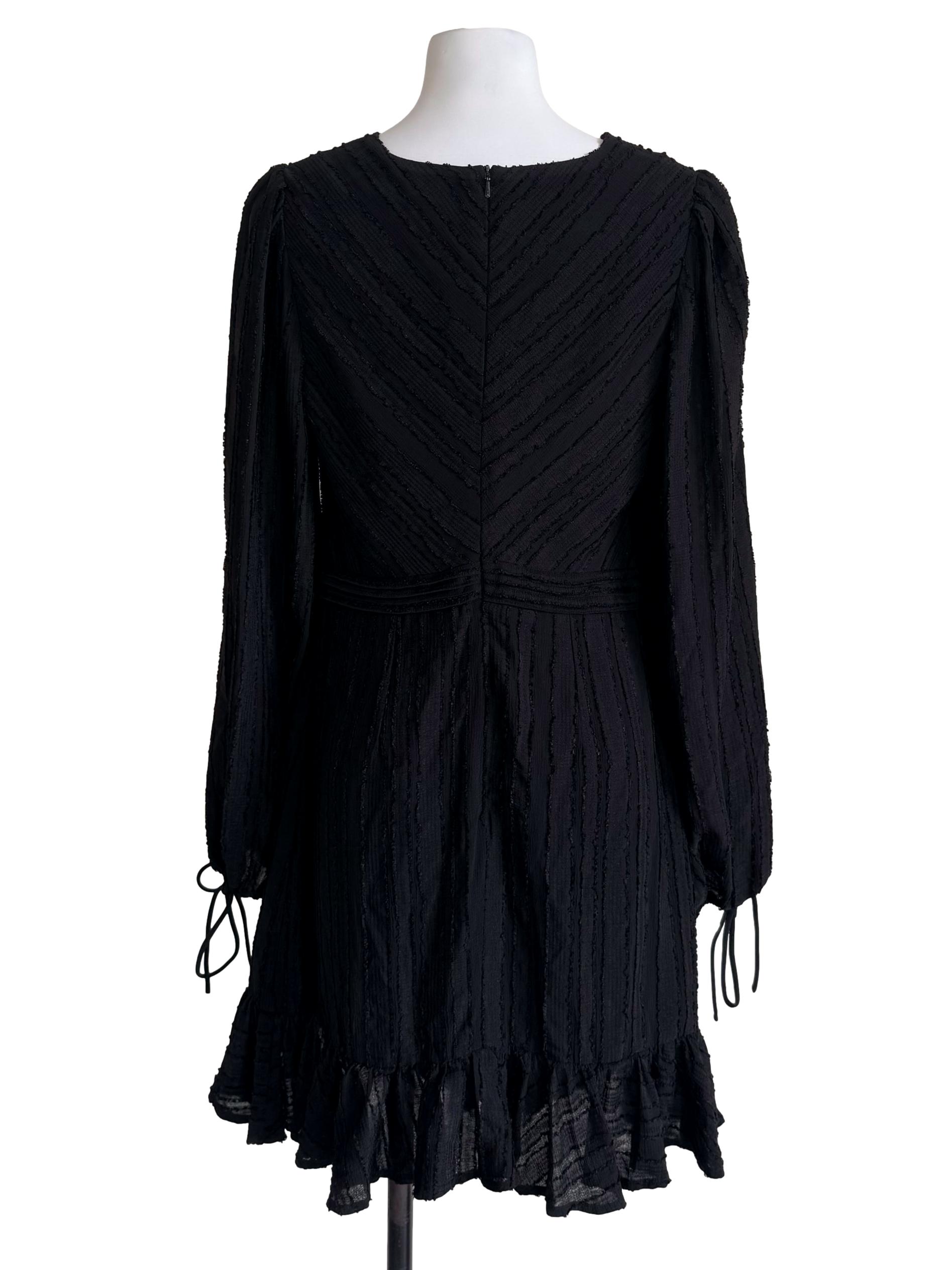 Black Textured Peasant Dress