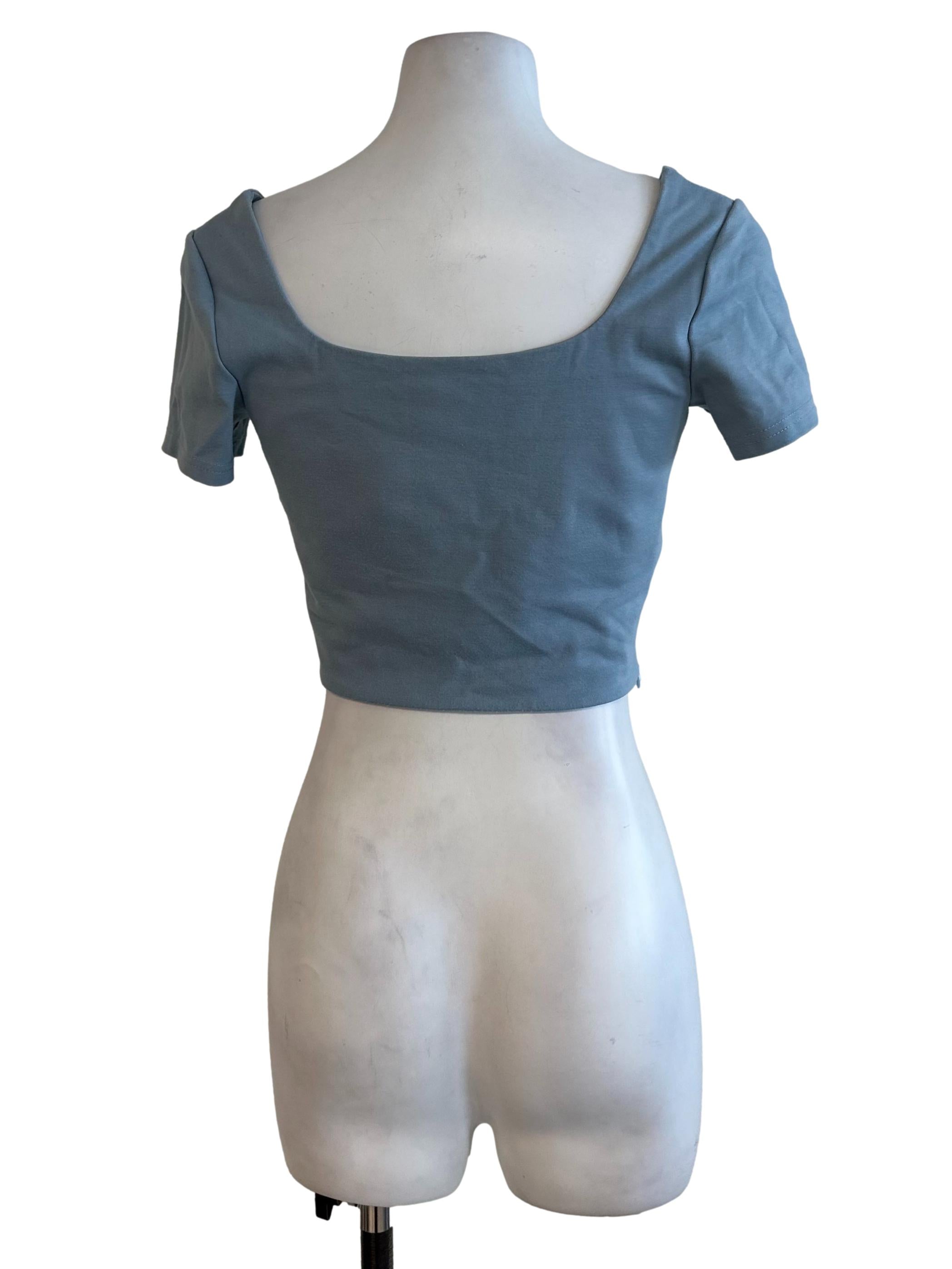 Dusty Blue Round Neck Short Sleeve Top