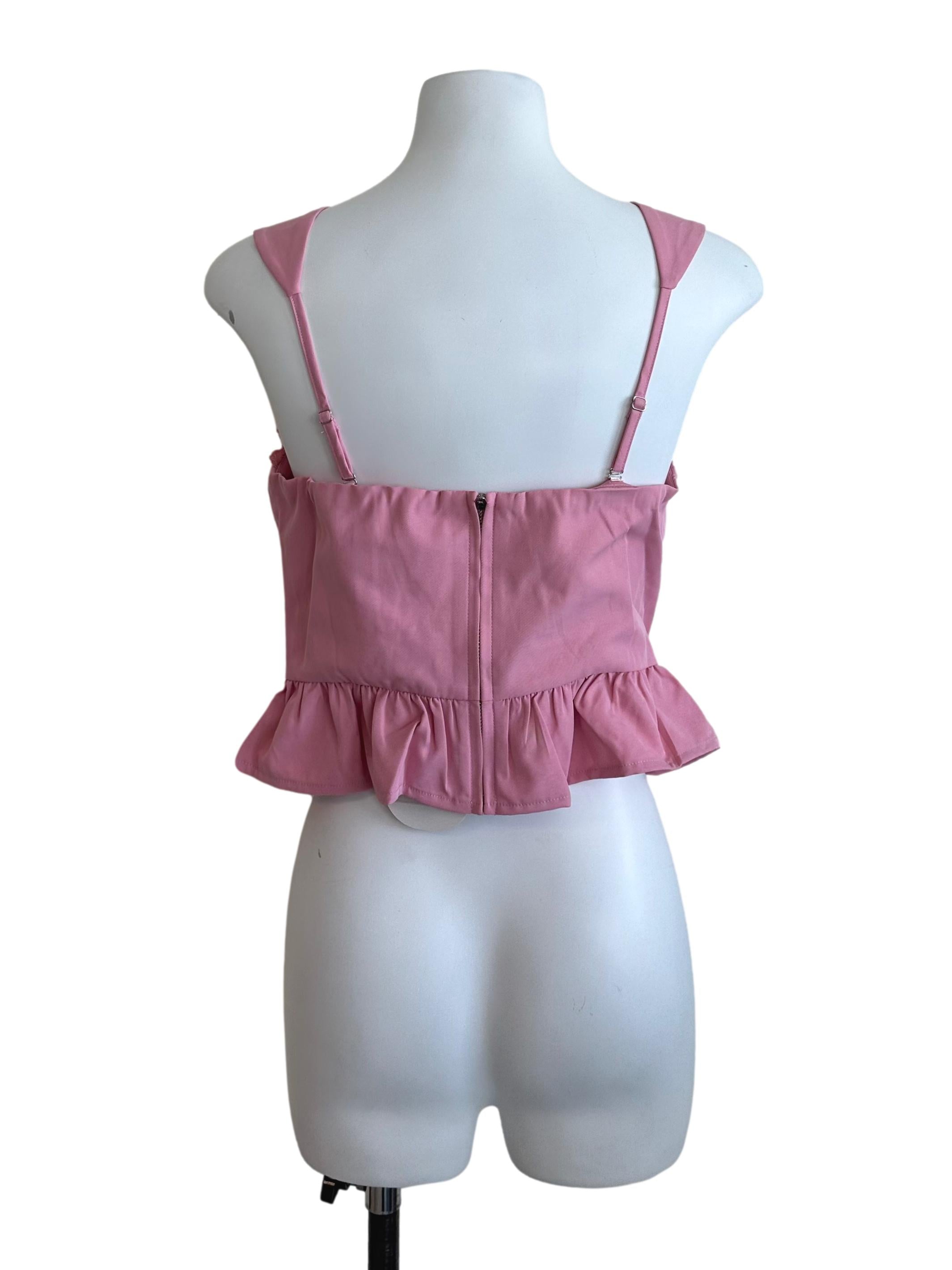 Candy Pink Pleated Lace Ruffle Top