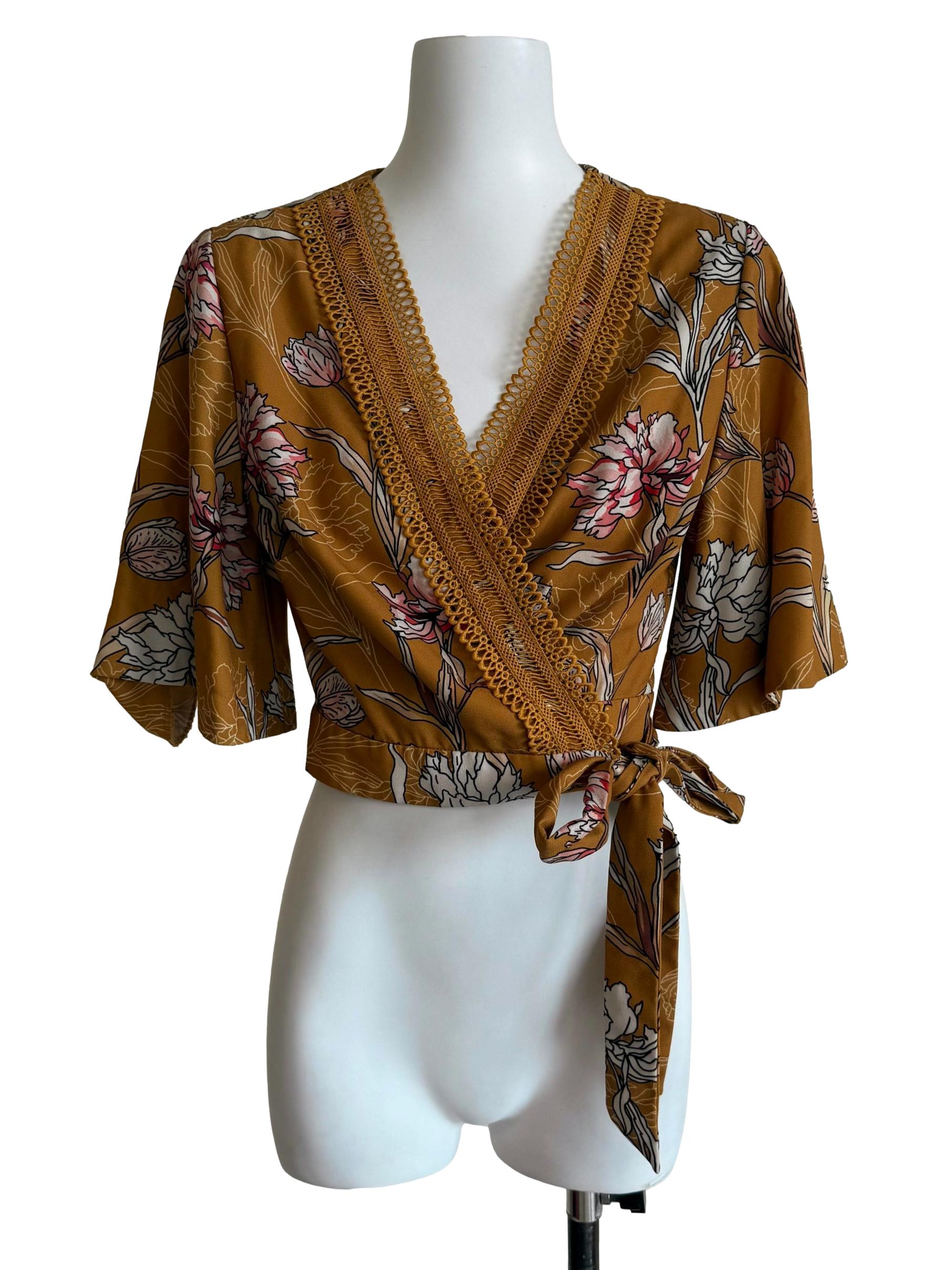 Mustard Floral Wrap Crop Top