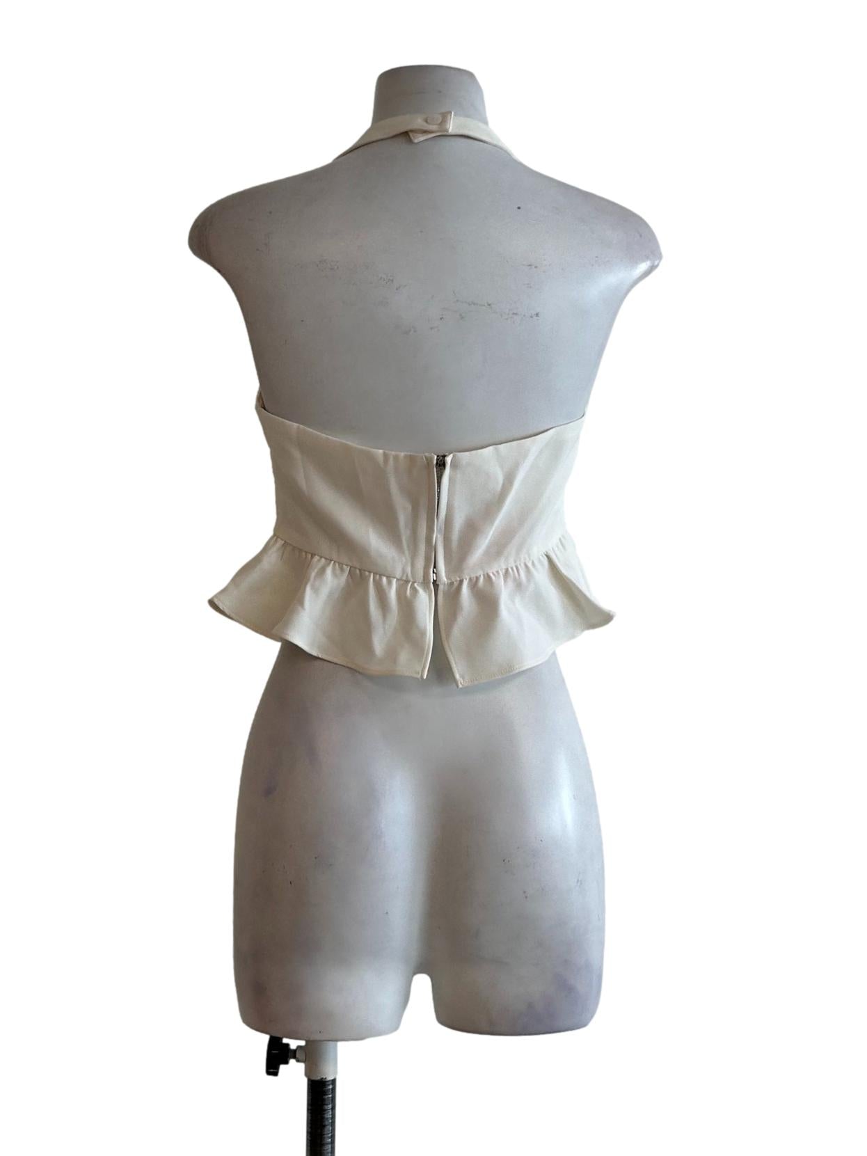 Cream White Halter Peplum Top