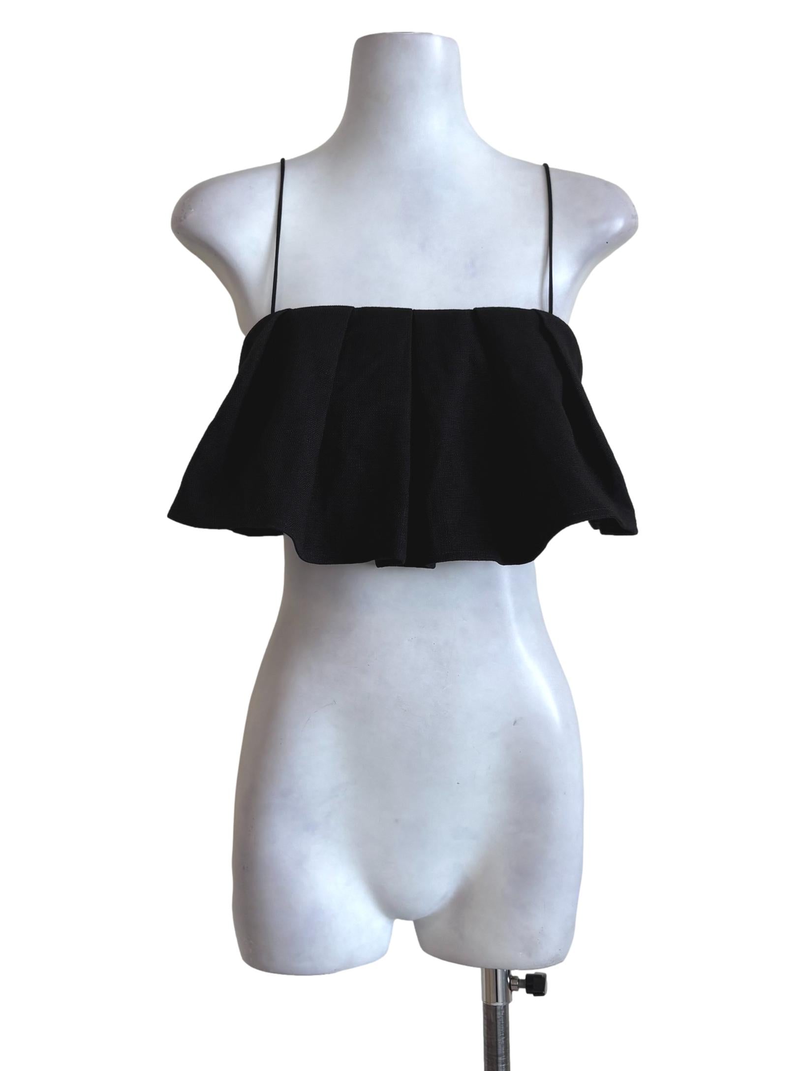 Black Pleated Layered Crop Top