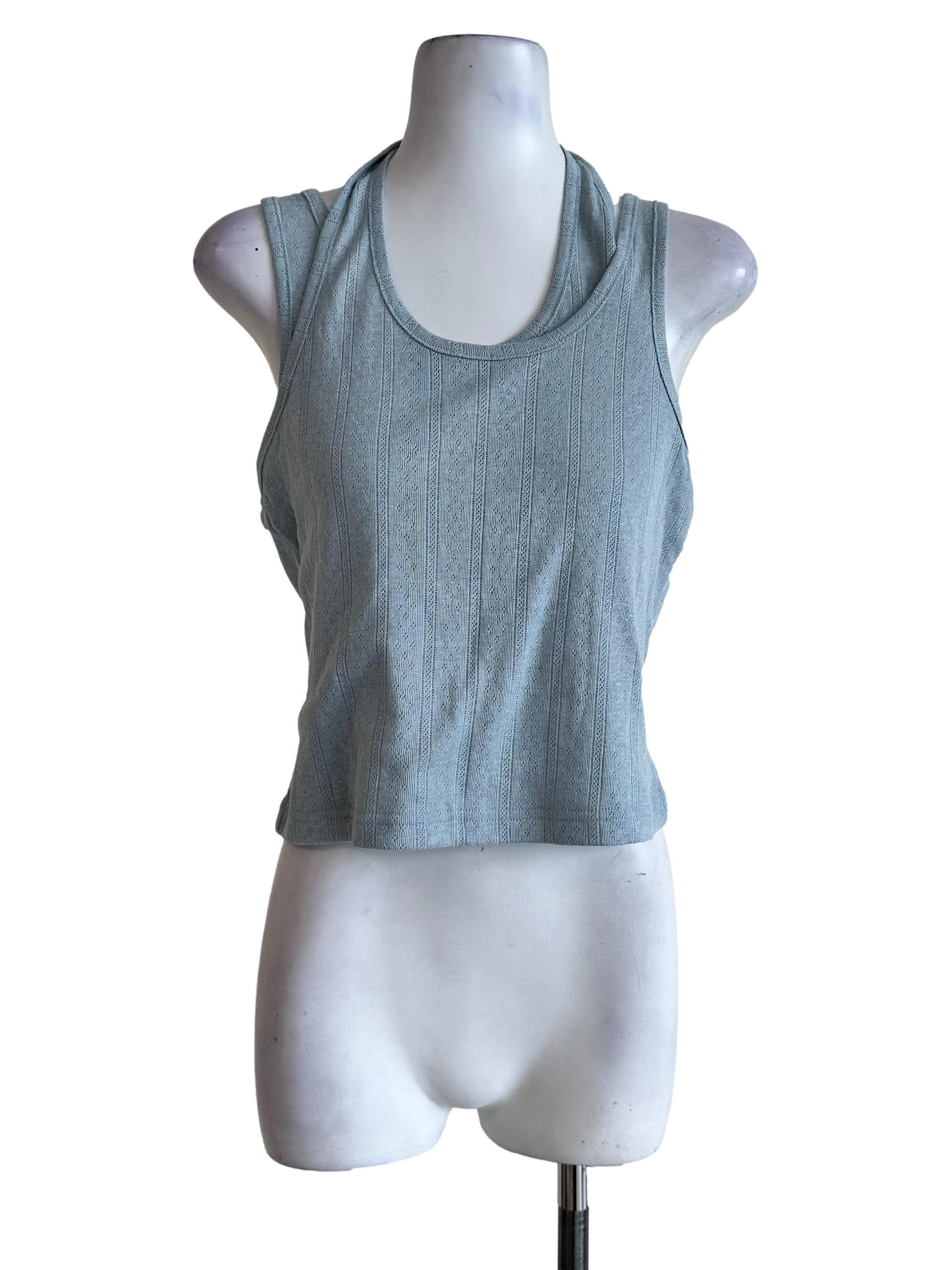 Sky Blue Embroidery Halter Top