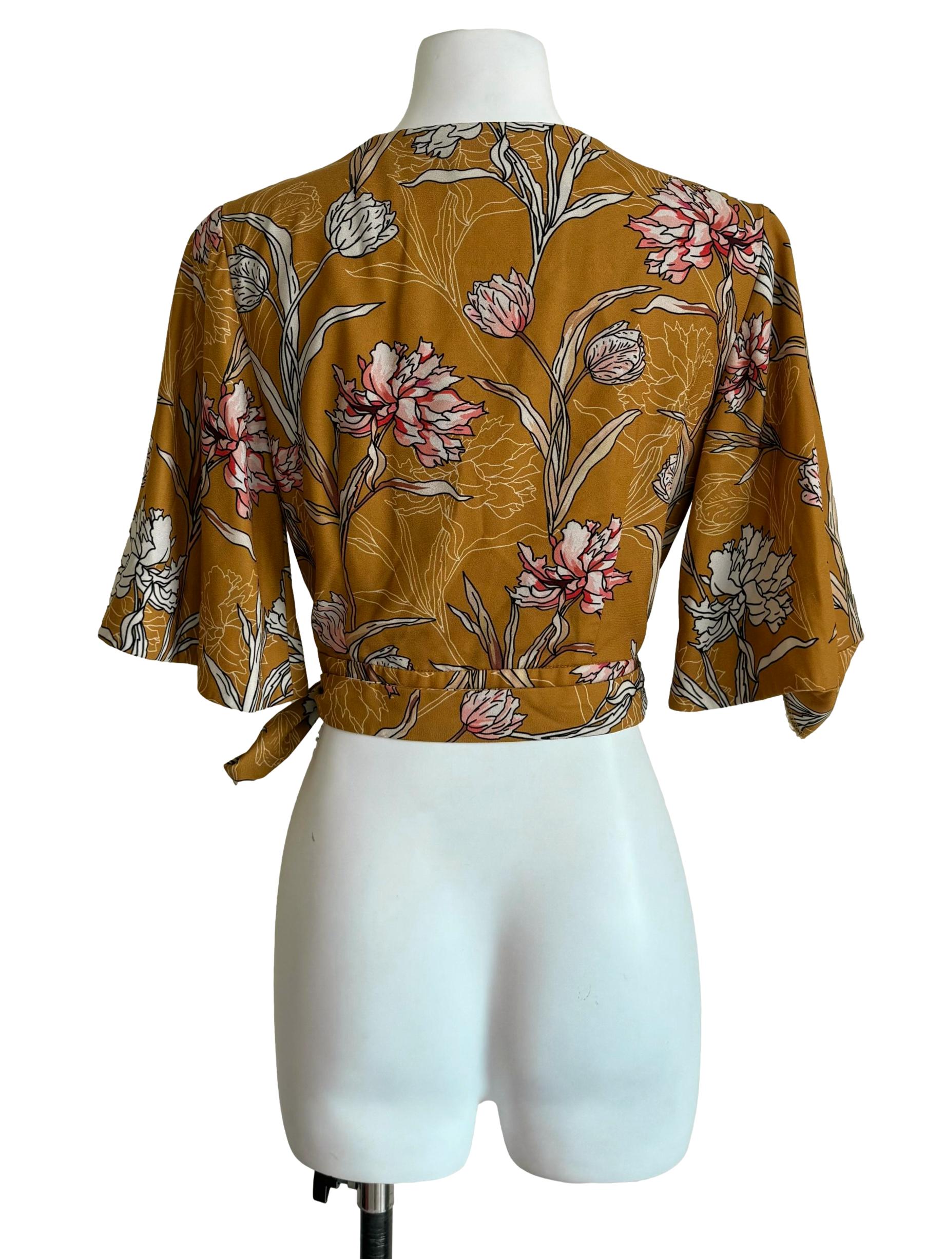 Mustard Floral Wrap Crop Top