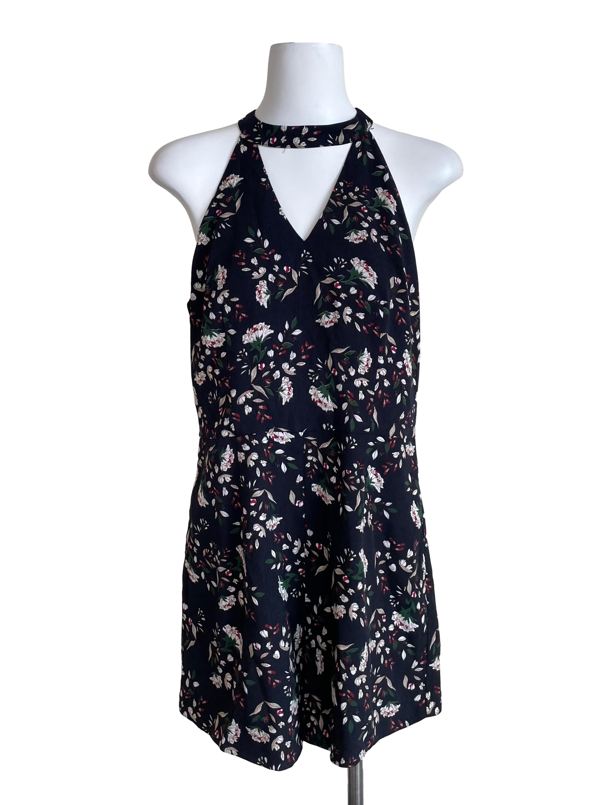 Black Floral Halter Neck Romper