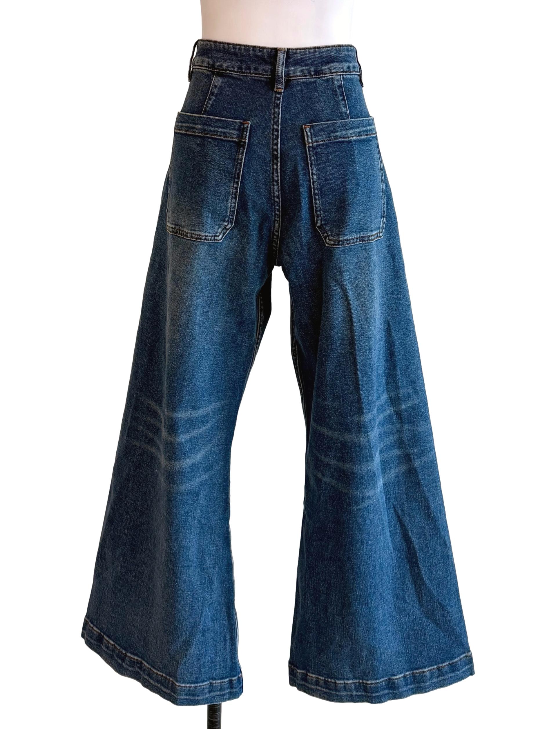Navy Blue High Waist Wide Jeans