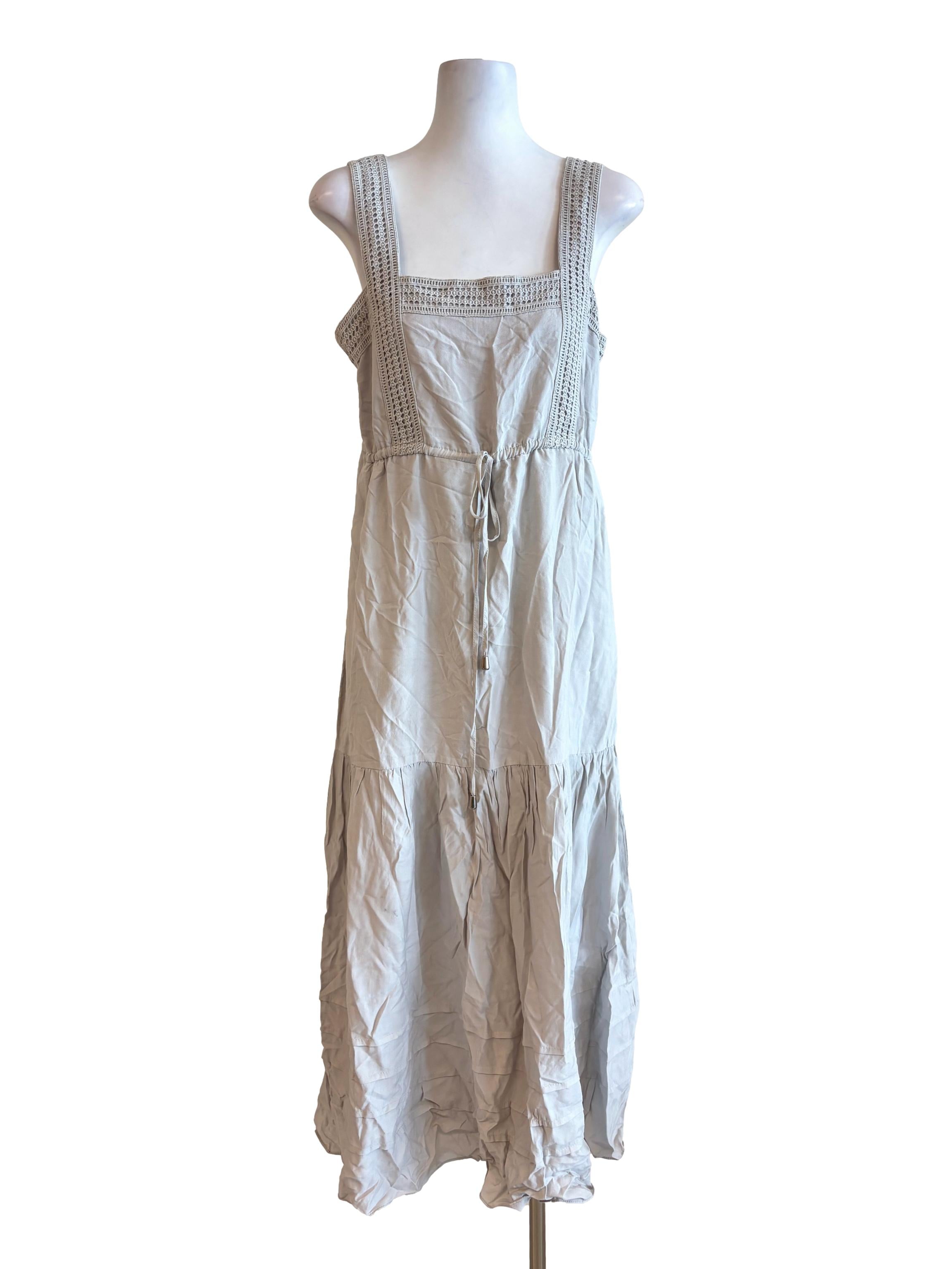 Chrome Grey Apron Neck Cotton Midi Dress