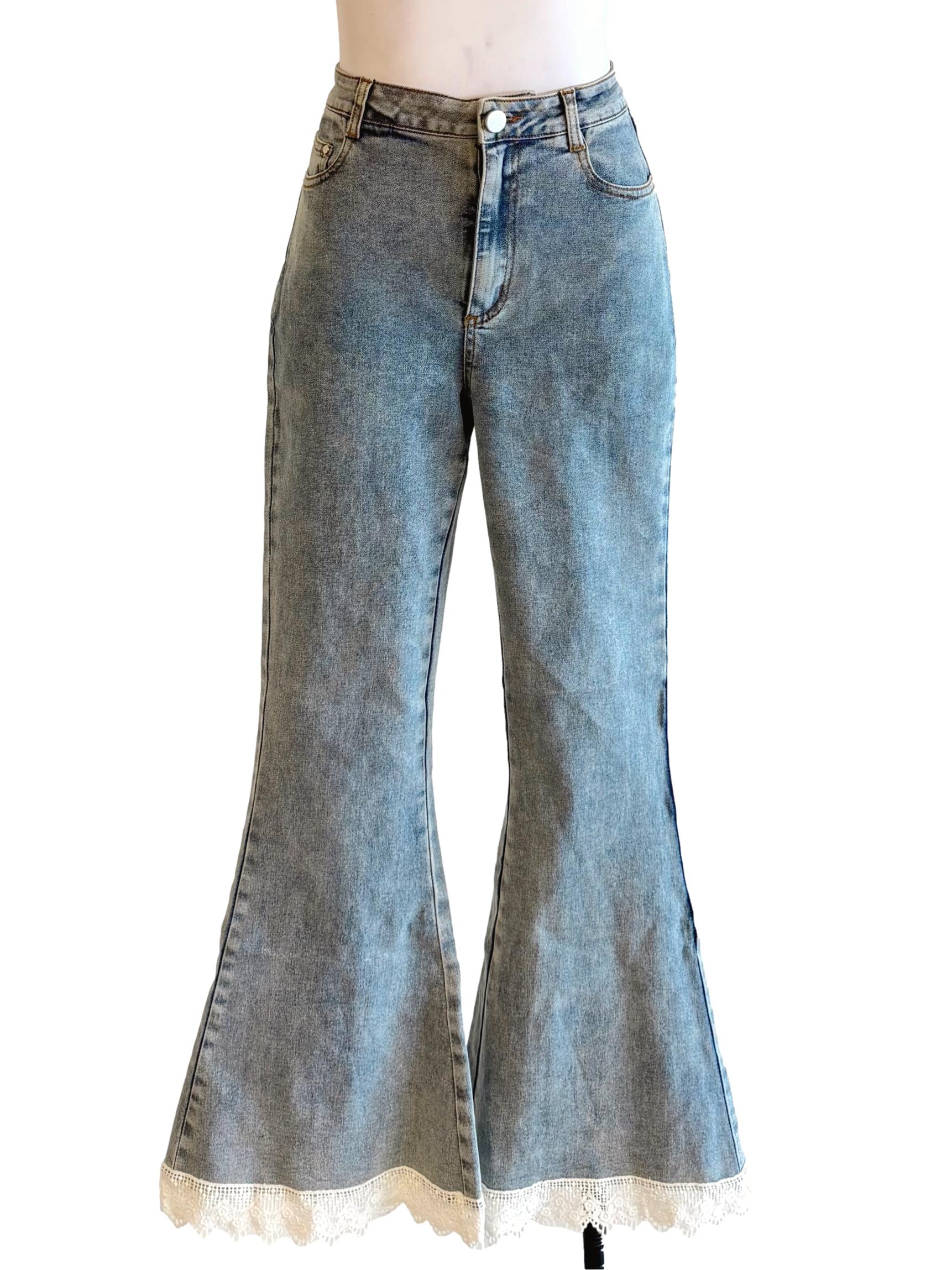 Light Blue Lace High Waist Straight Jeans
