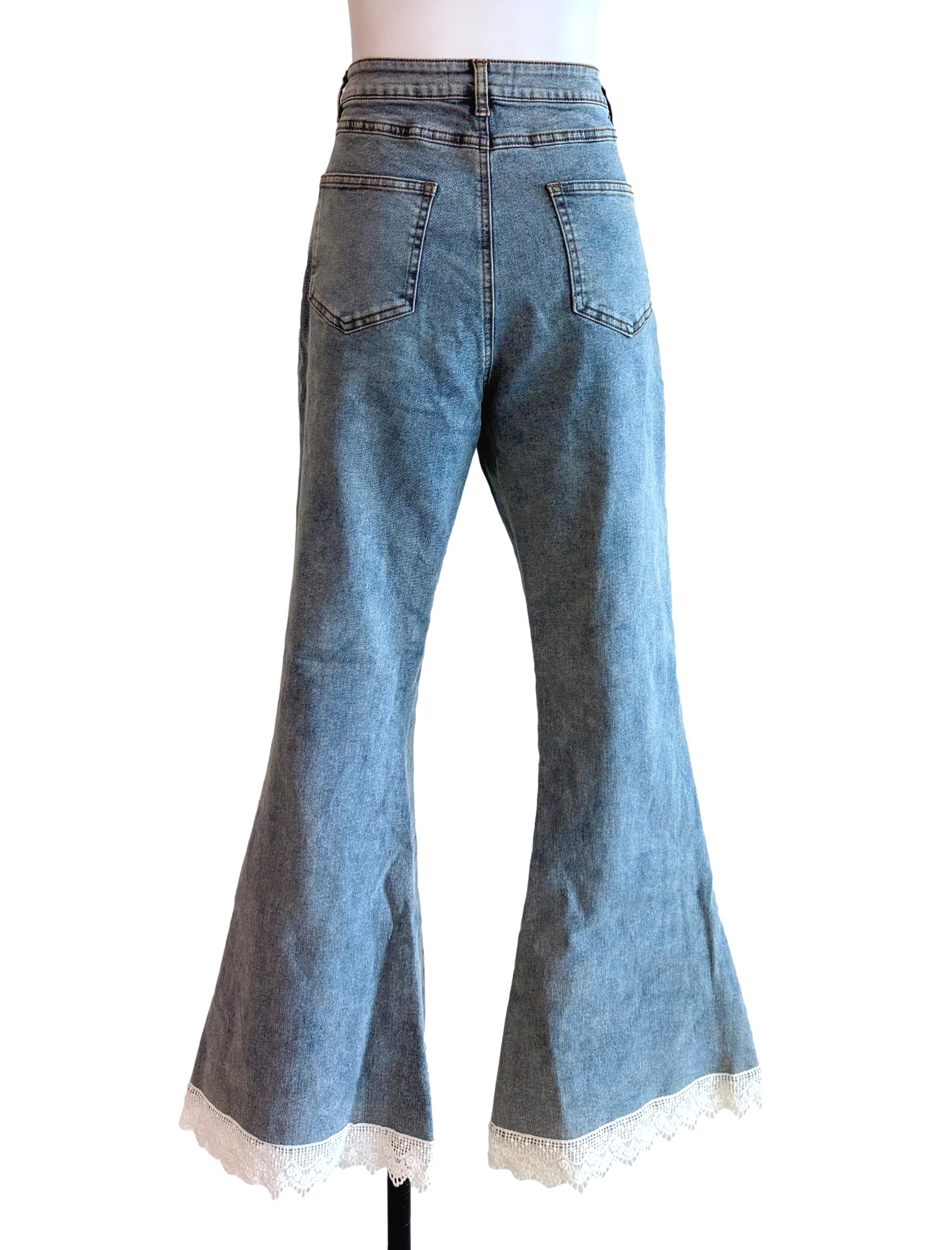 Light Blue Lace High Waist Straight Jeans