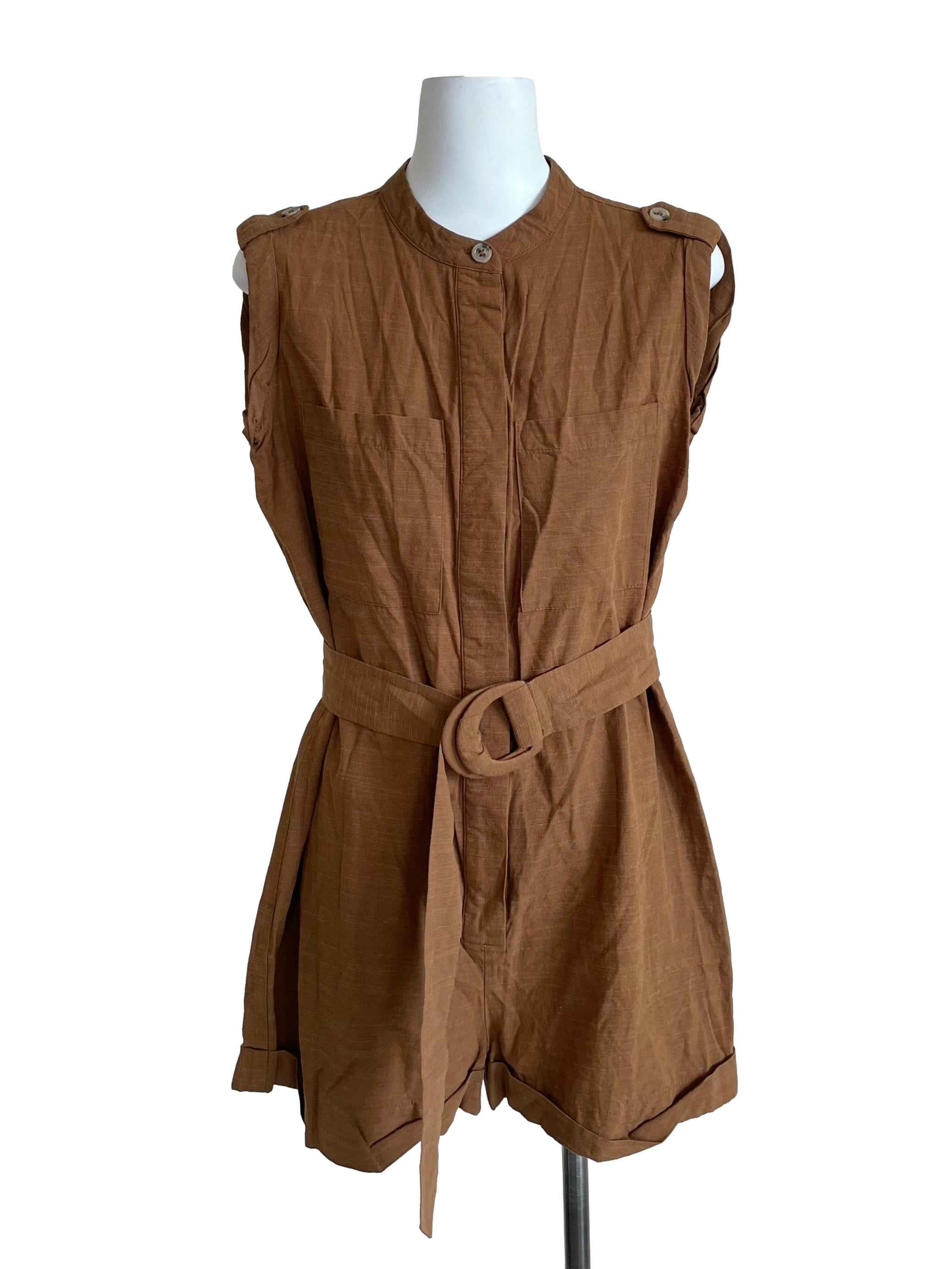 Caramel Cuffed Button Down Romper