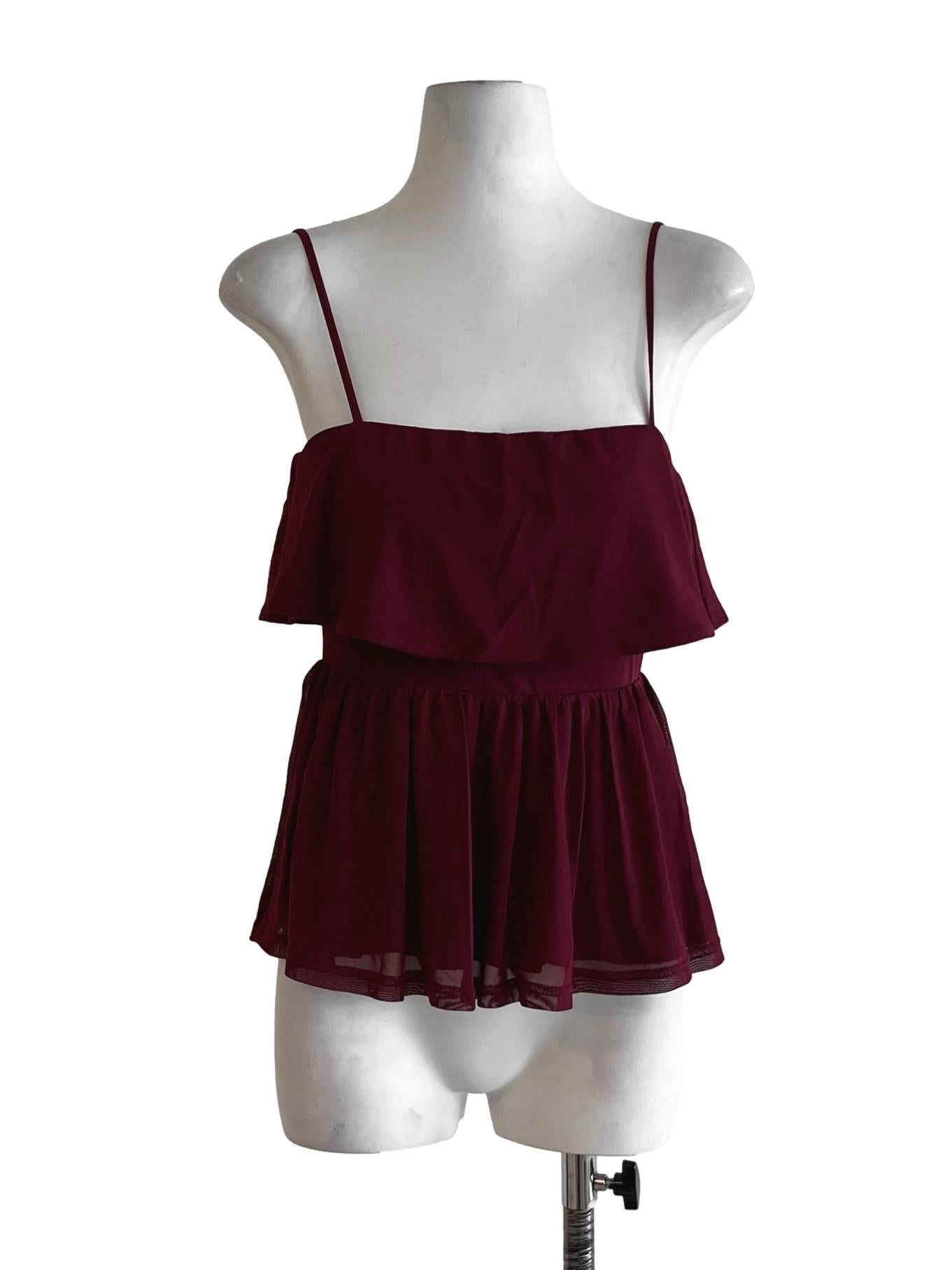 Wine Red Spaghetti Strap Sleeveless Top