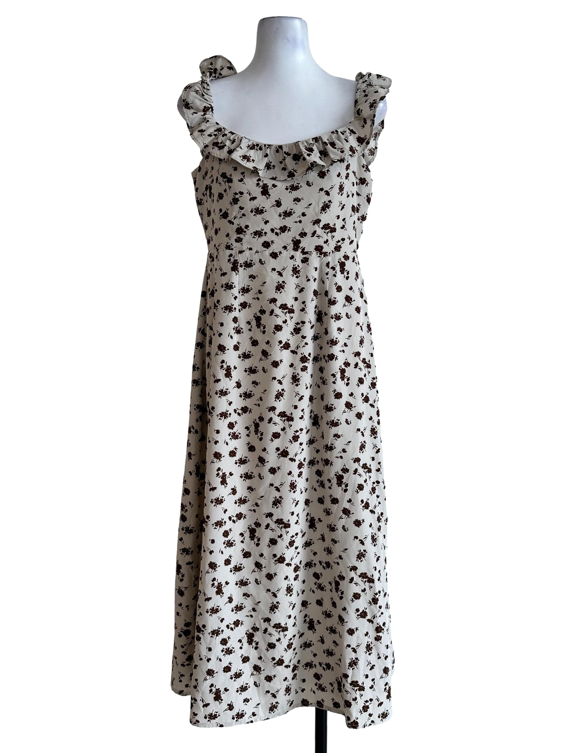 Sugar Cookie Beige Flower Pattern Dress