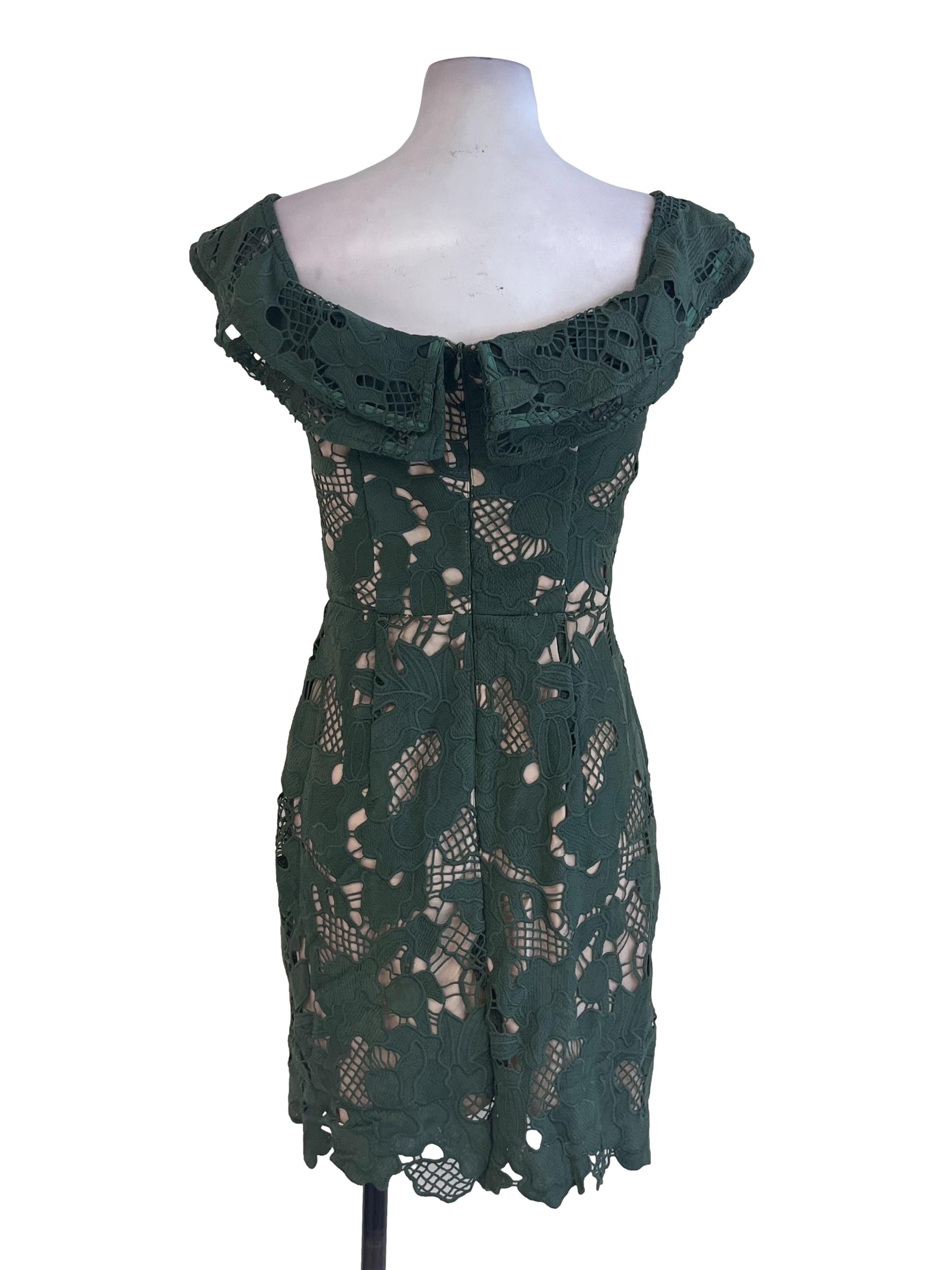 Moss Green Embroidered Off Shoulder Dress