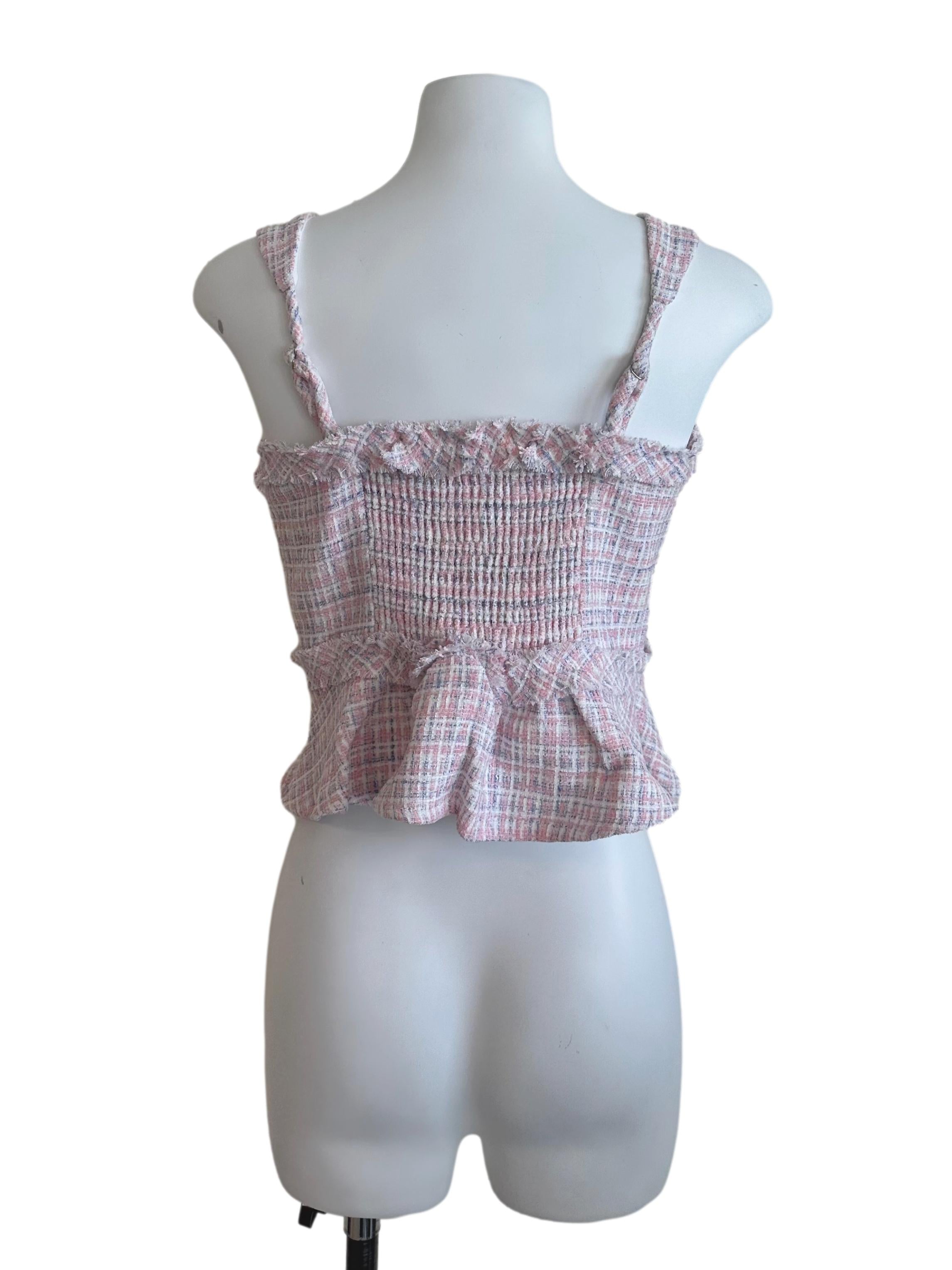 Light Pink Tweed Textured Button Top