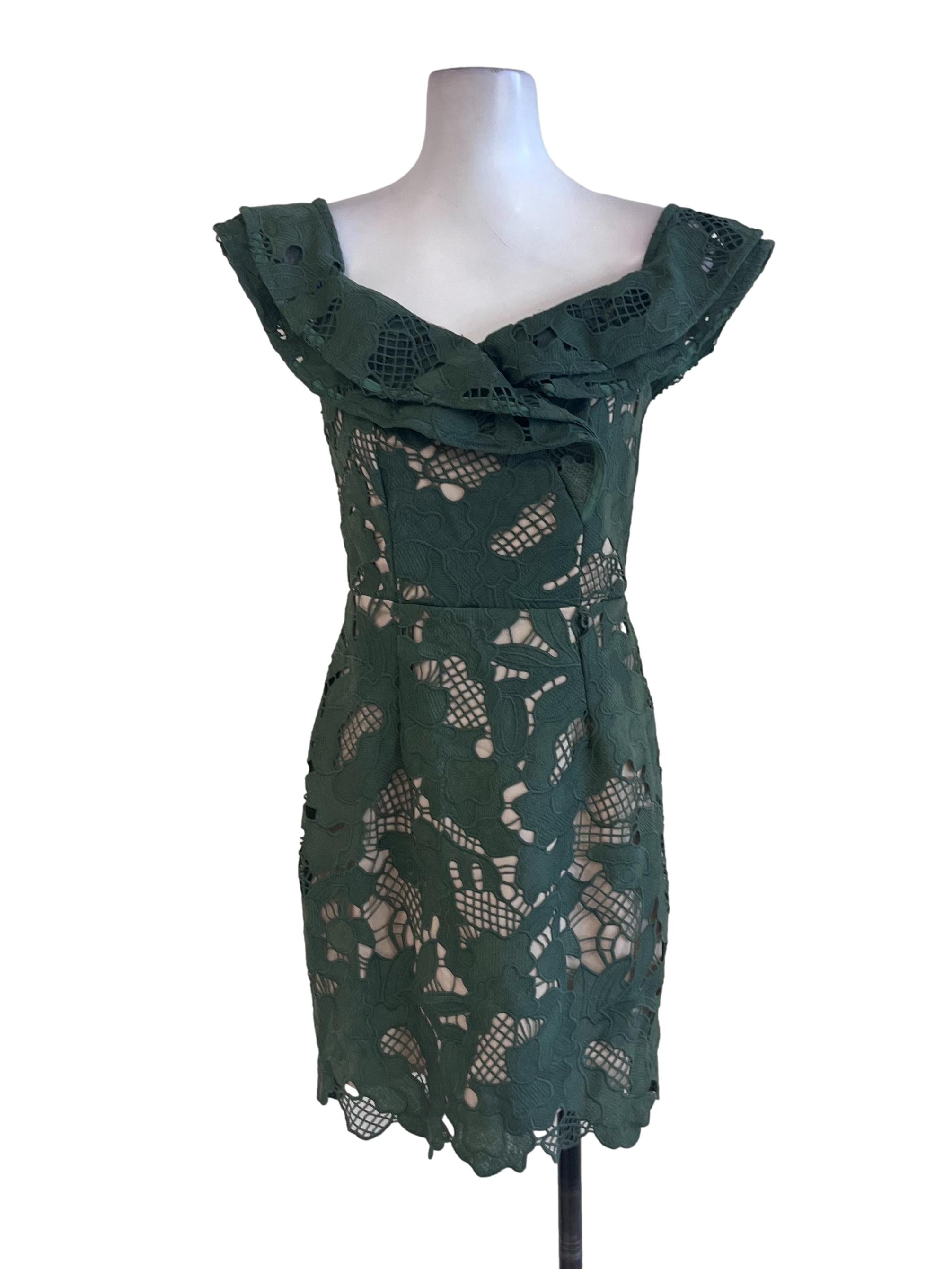 Moss Green Embroidered Off Shoulder Dress