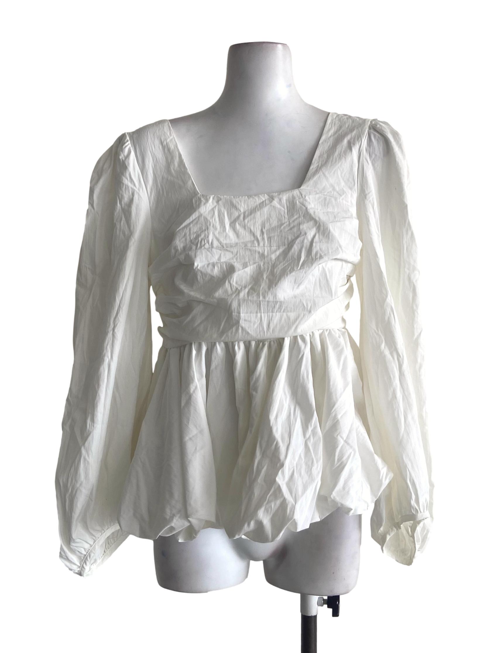White Square Neck Bubble Mini Dress