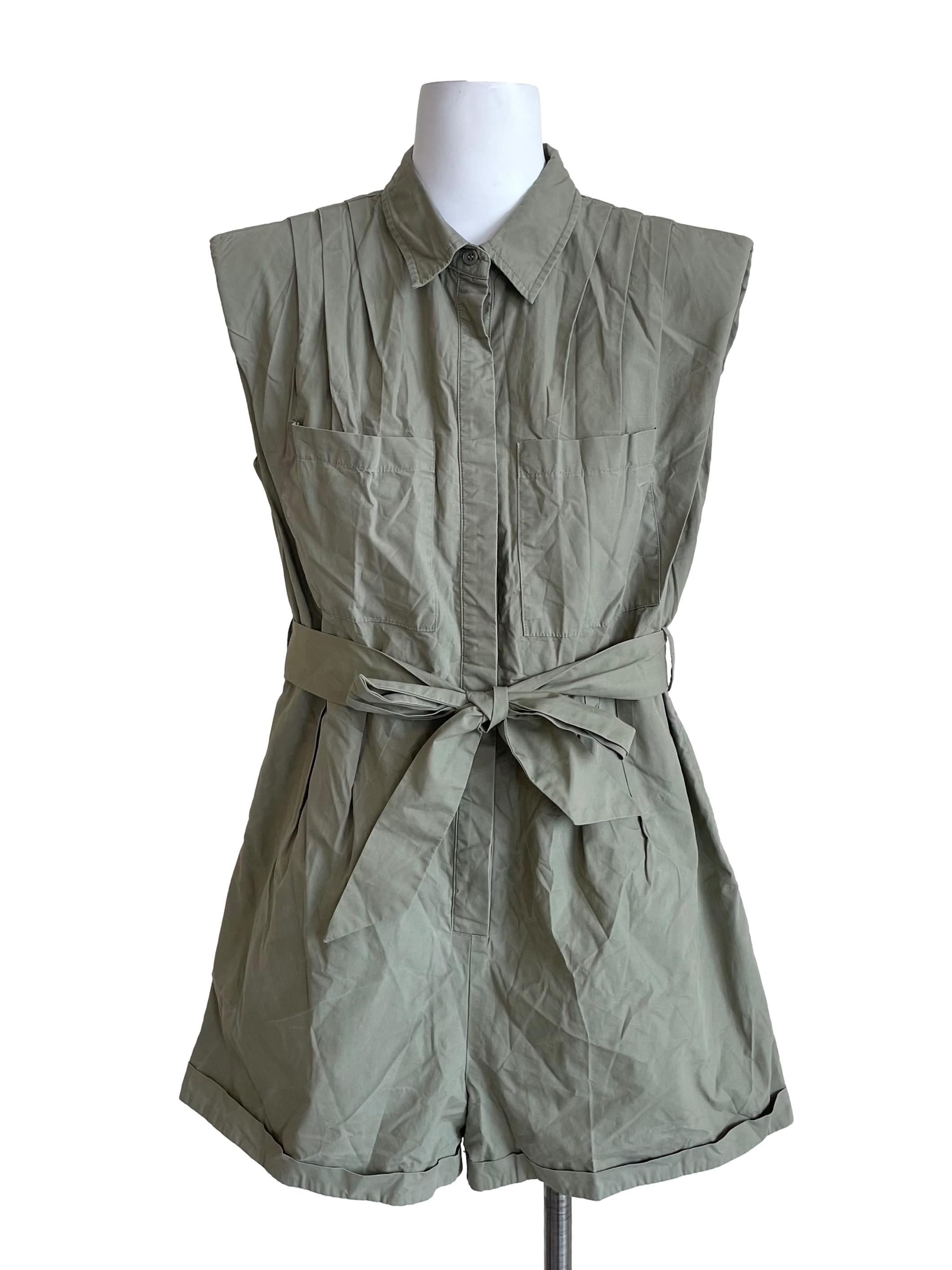 Sage Draped Bust Pockets Romper