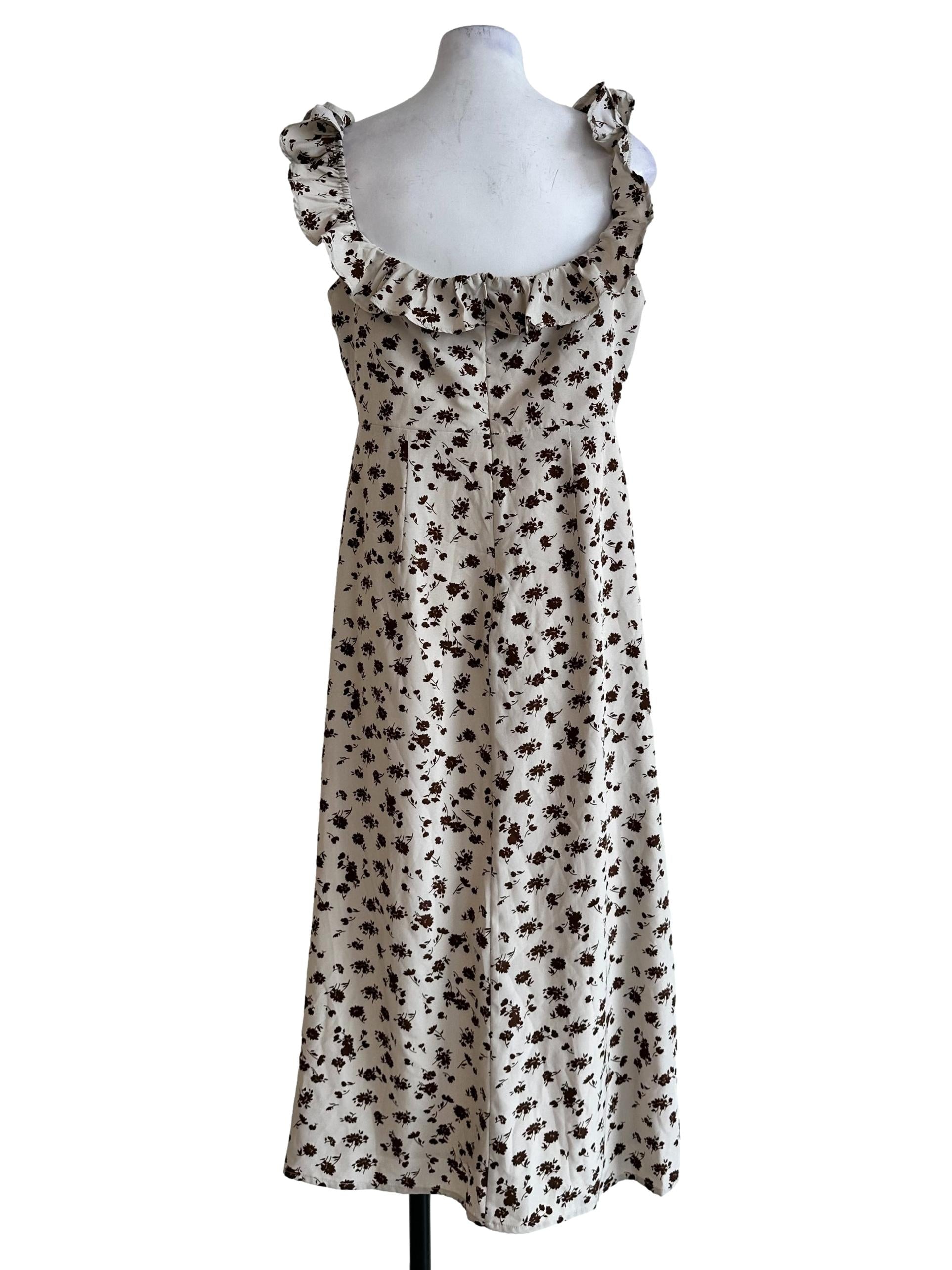 Sugar Cookie Beige Flower Pattern Dress