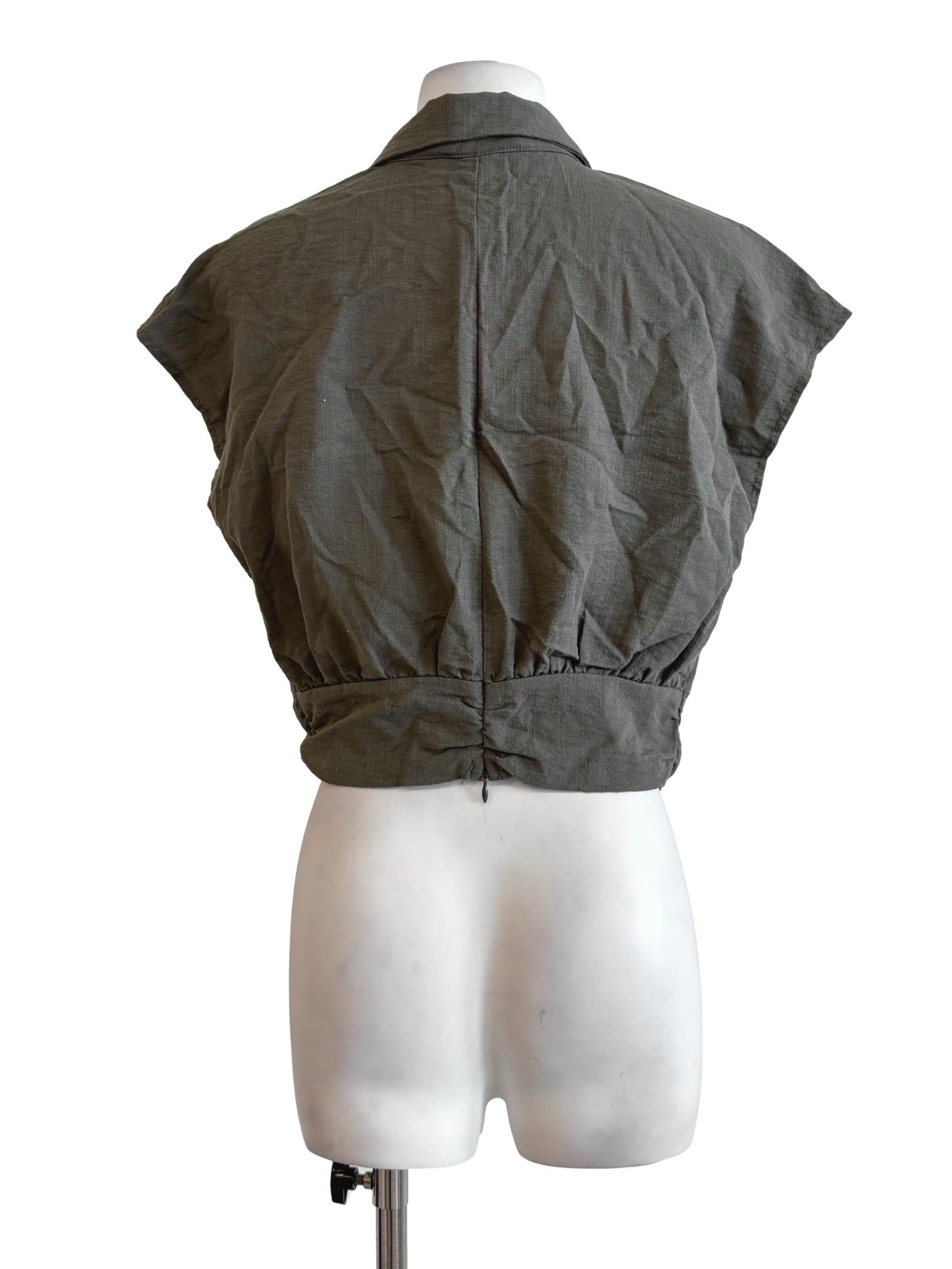 Moss Green Sleeveless Collared Twist Top