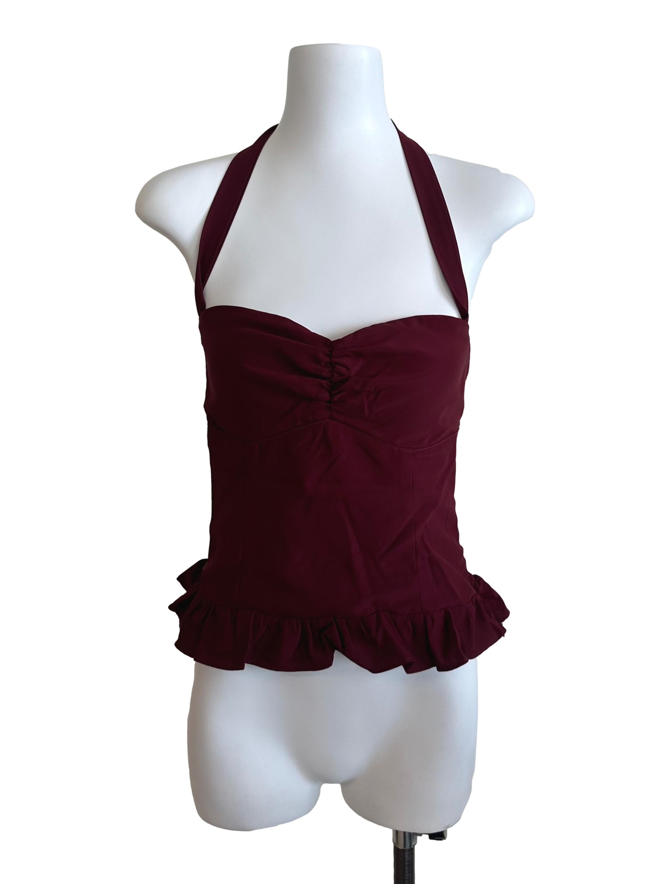 Maroon Red Halter Ruffle Top