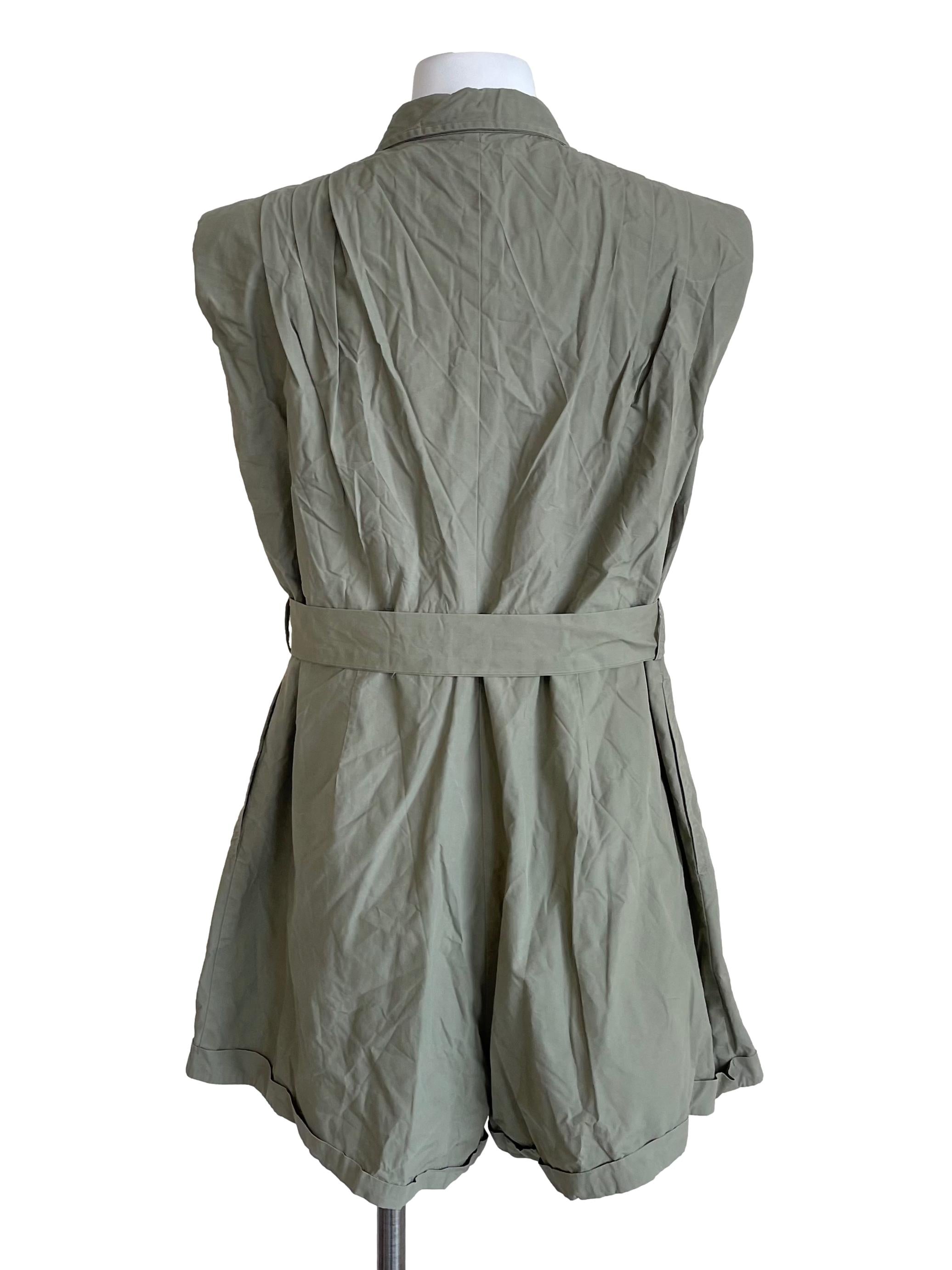 Sage Draped Bust Pockets Romper