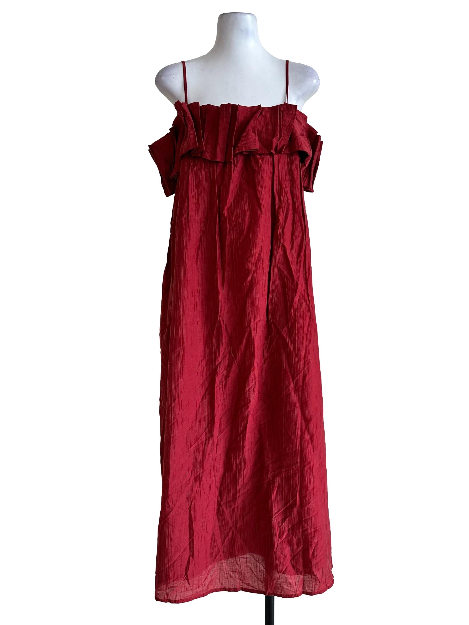Apple Red Textured Maxi Dress