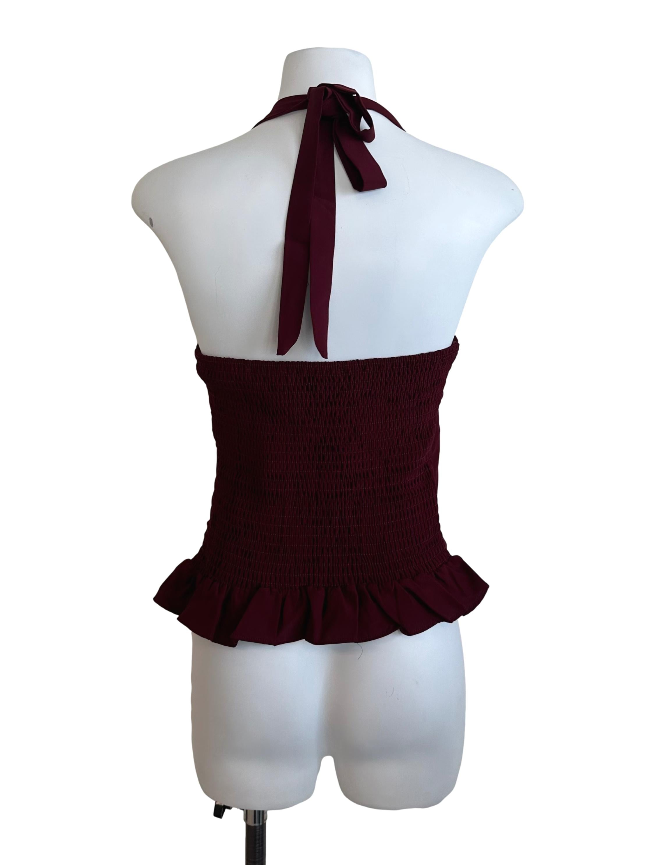 Maroon Red Halter Ruffle Top