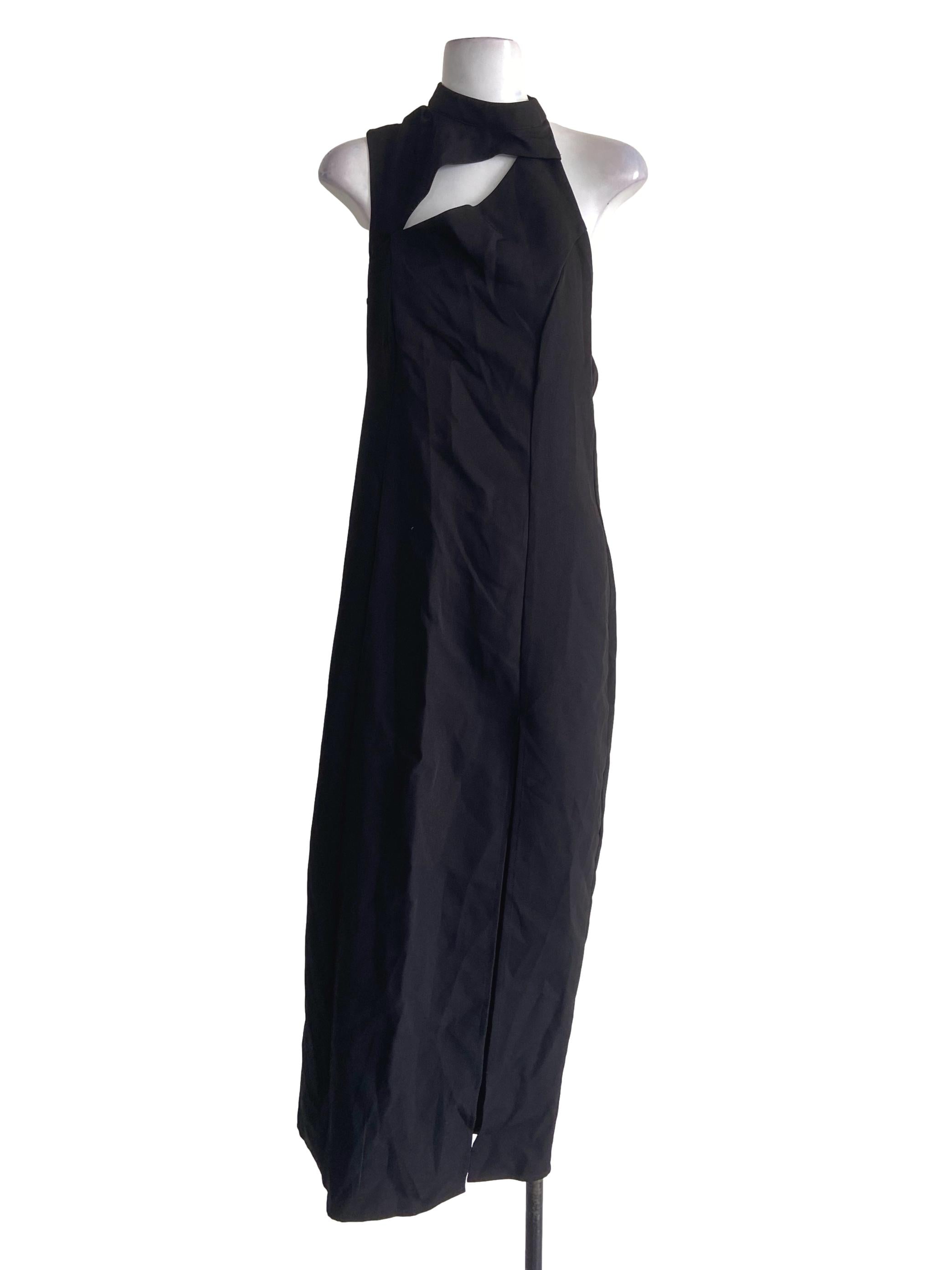 Black Halter Neck Slit Empire Dress