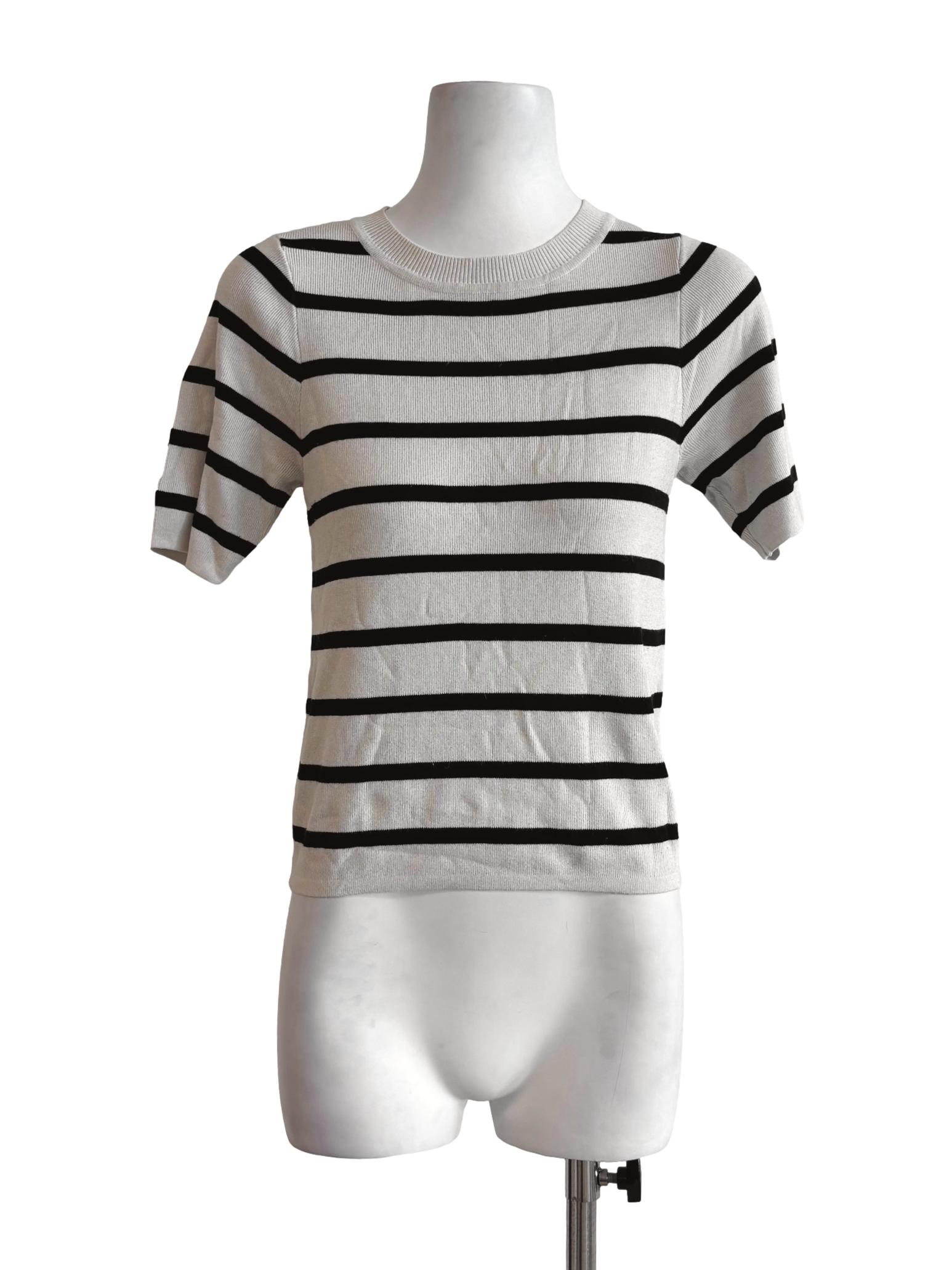 Pearl White Black Striped Knit Top TWL