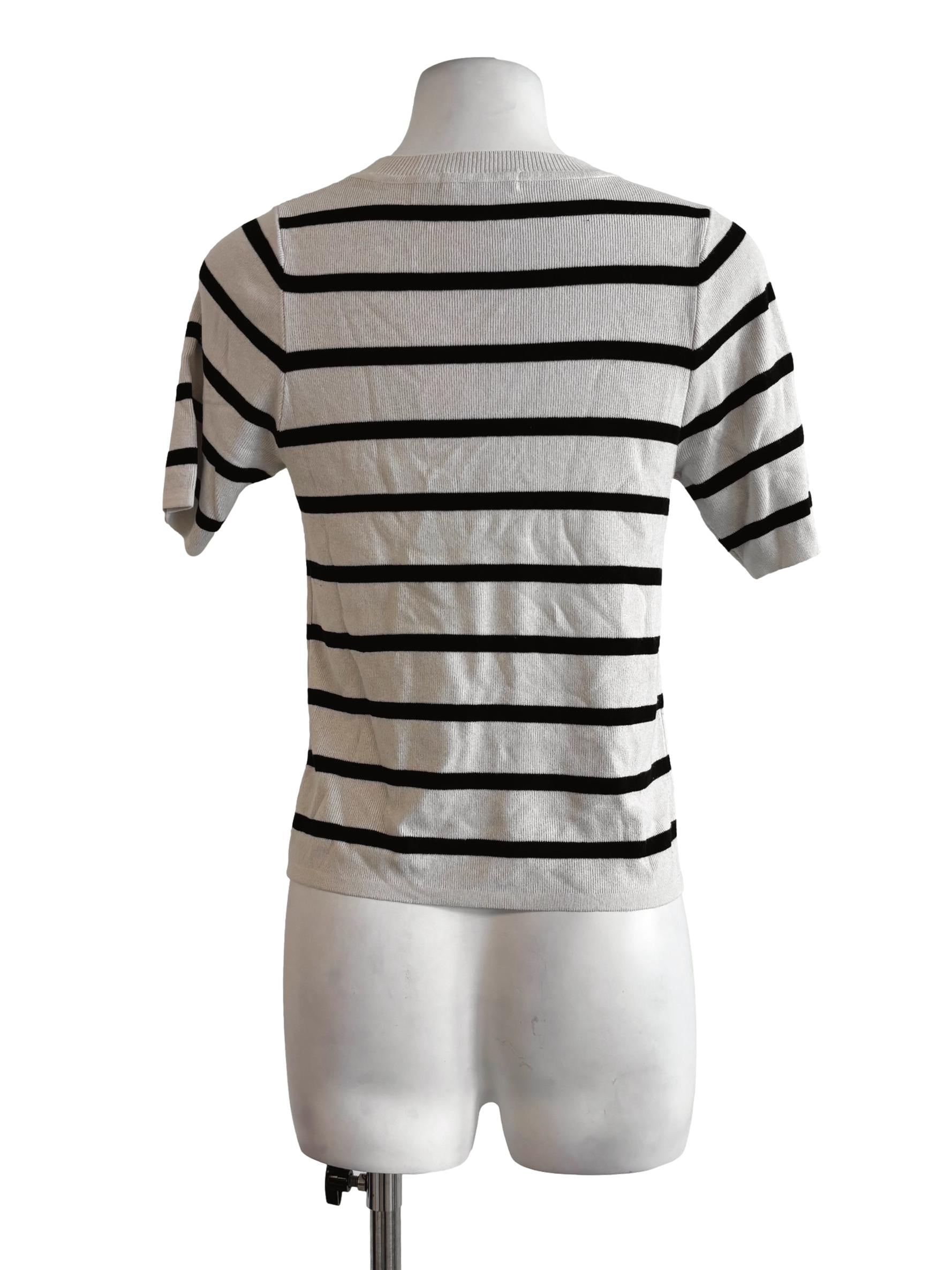 Pearl White Black Striped Knit Top TWL