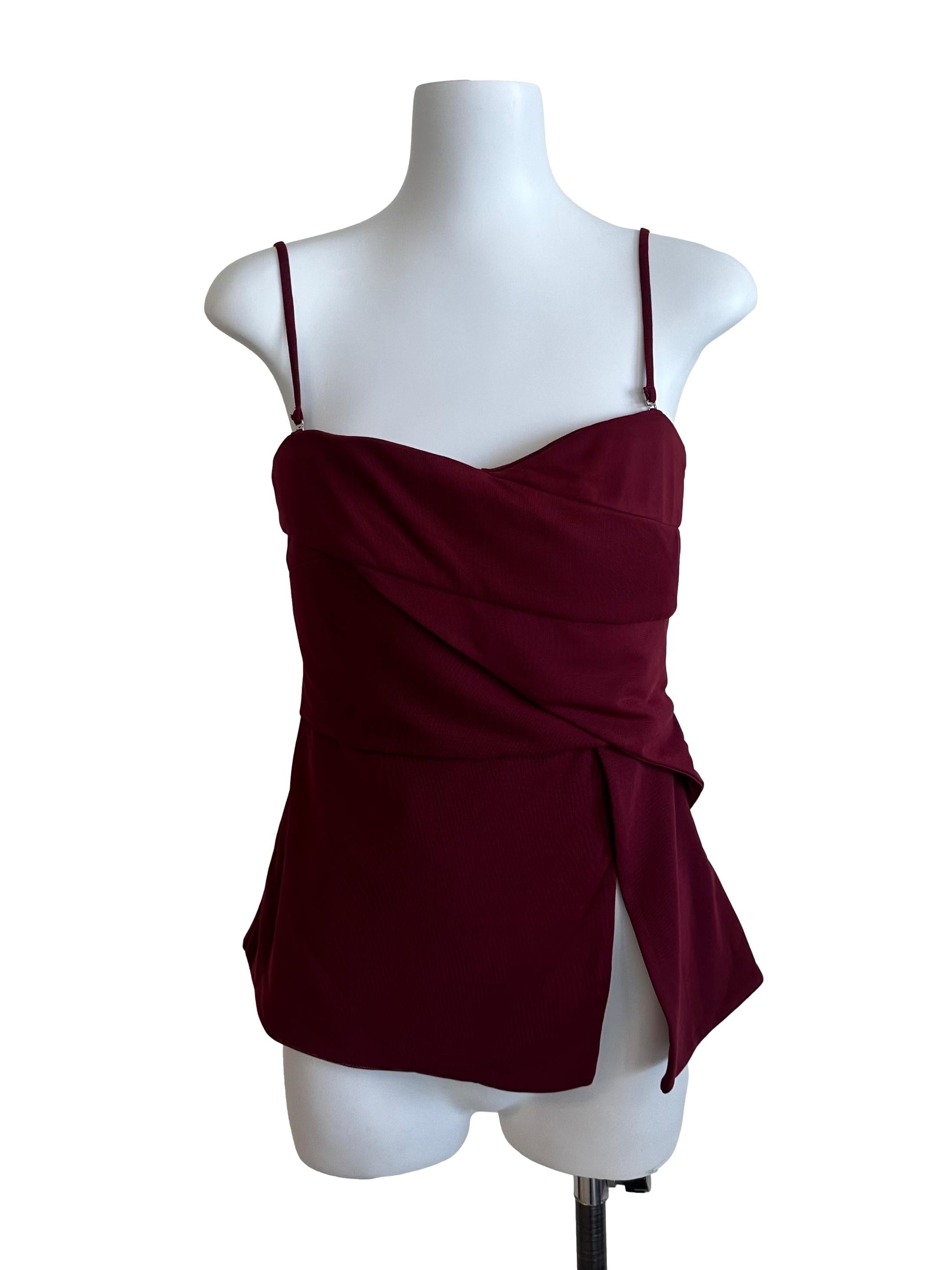 Maroon Red Sweetheart Front Slit Top