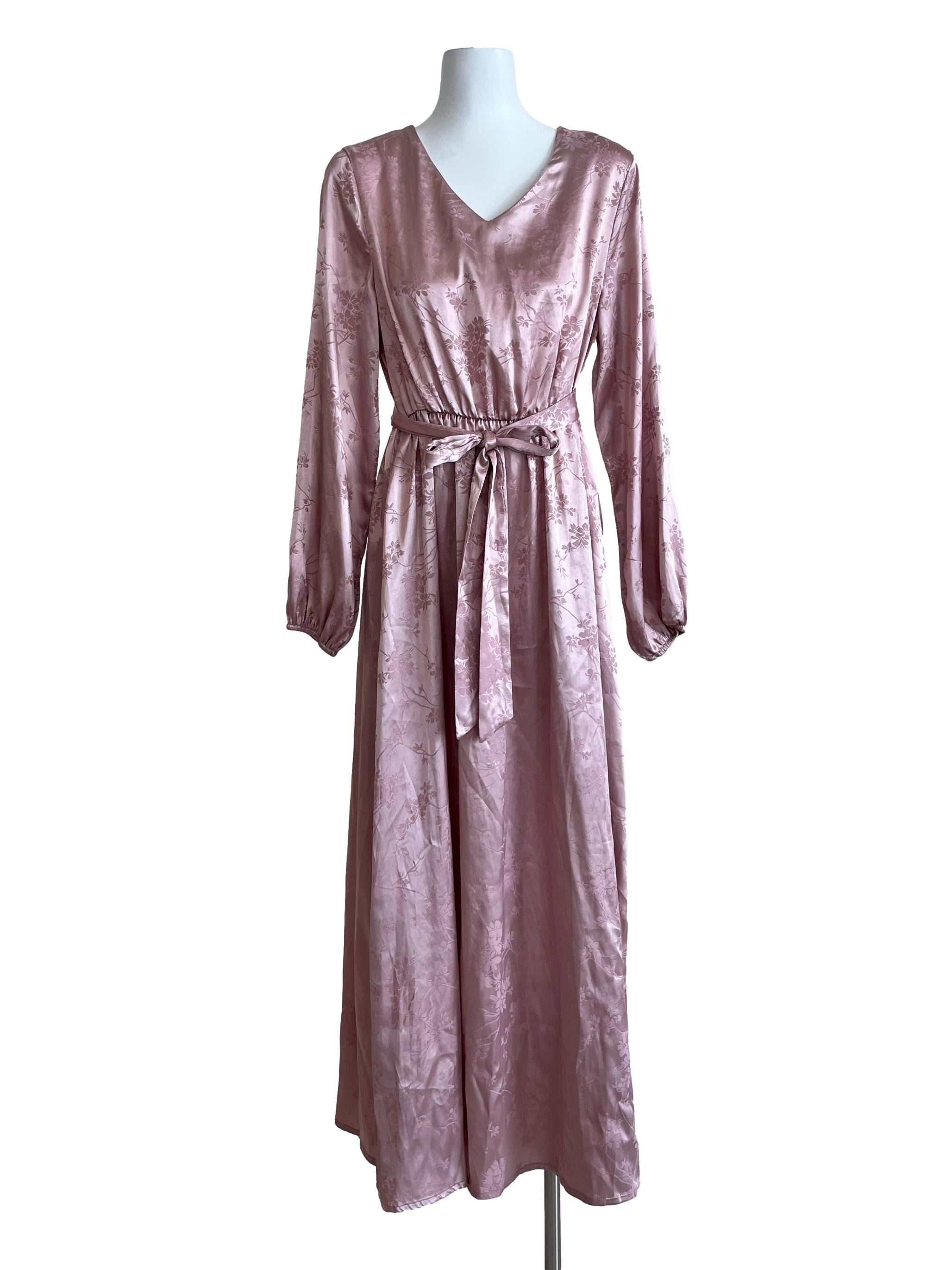Pink Peach Silk Elastic Waist Dress