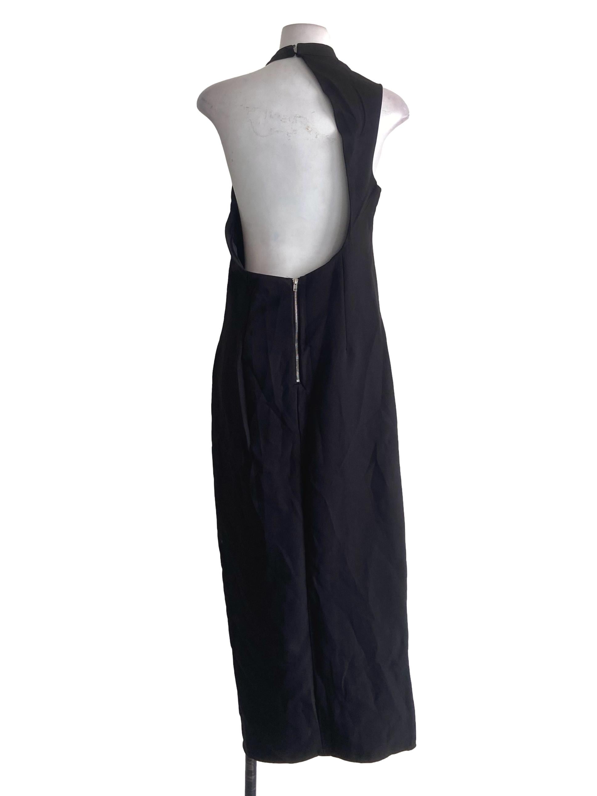 Black Halter Neck Slit Empire Dress
