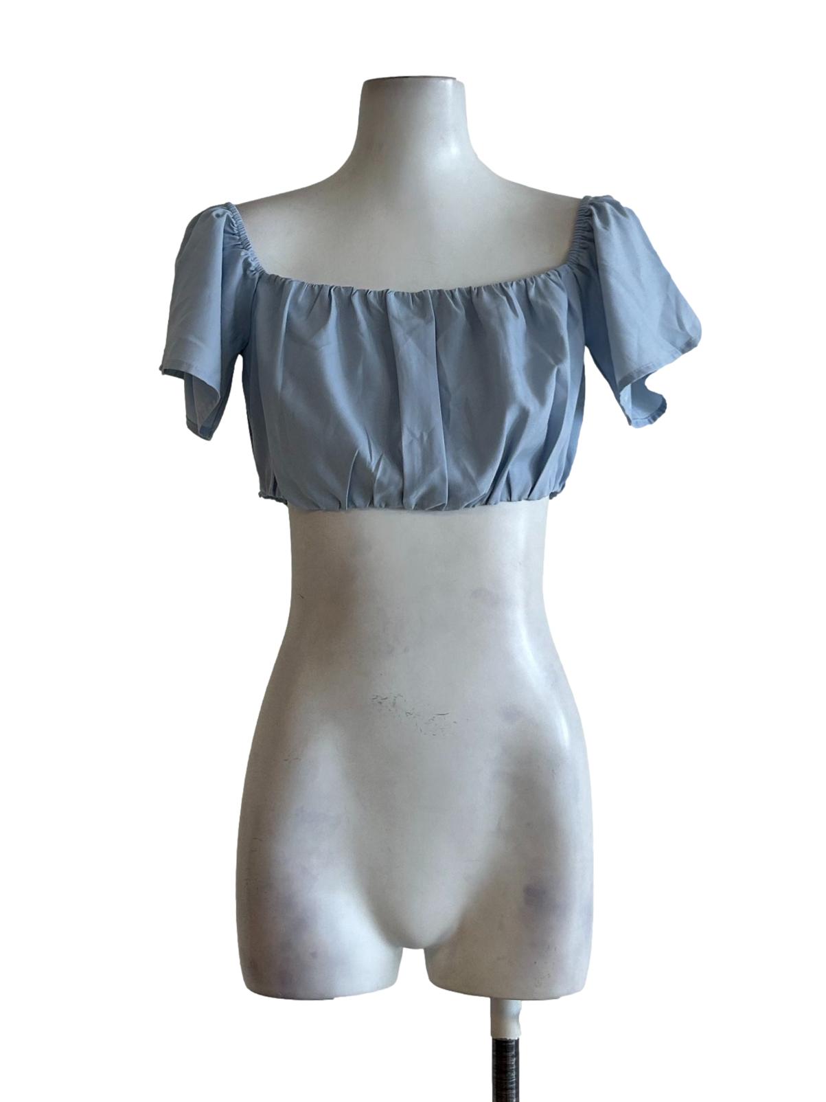 Baby Blue Smocked Cropped Top