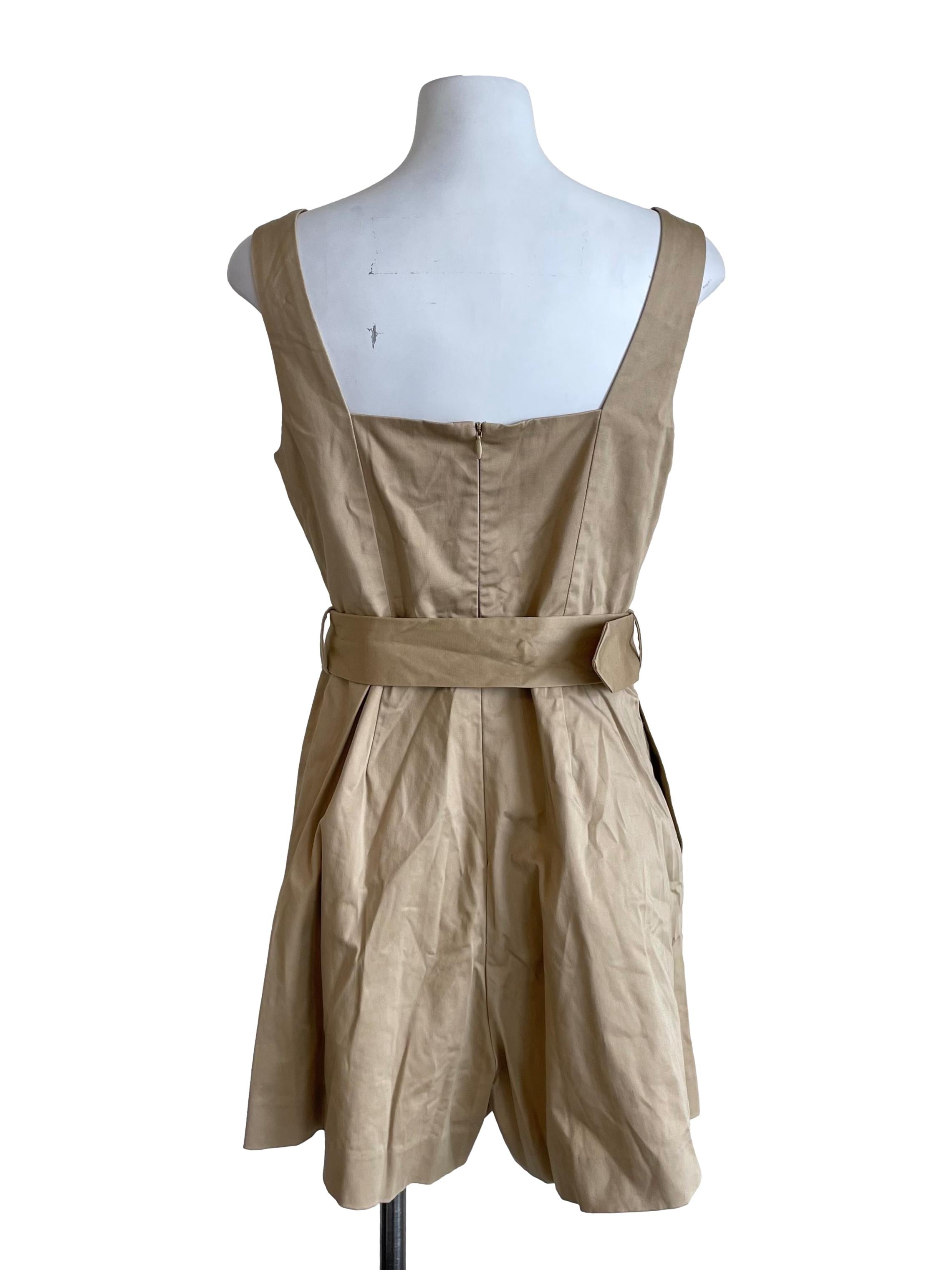 Latte Square Neck Sleeveless Belted Romper