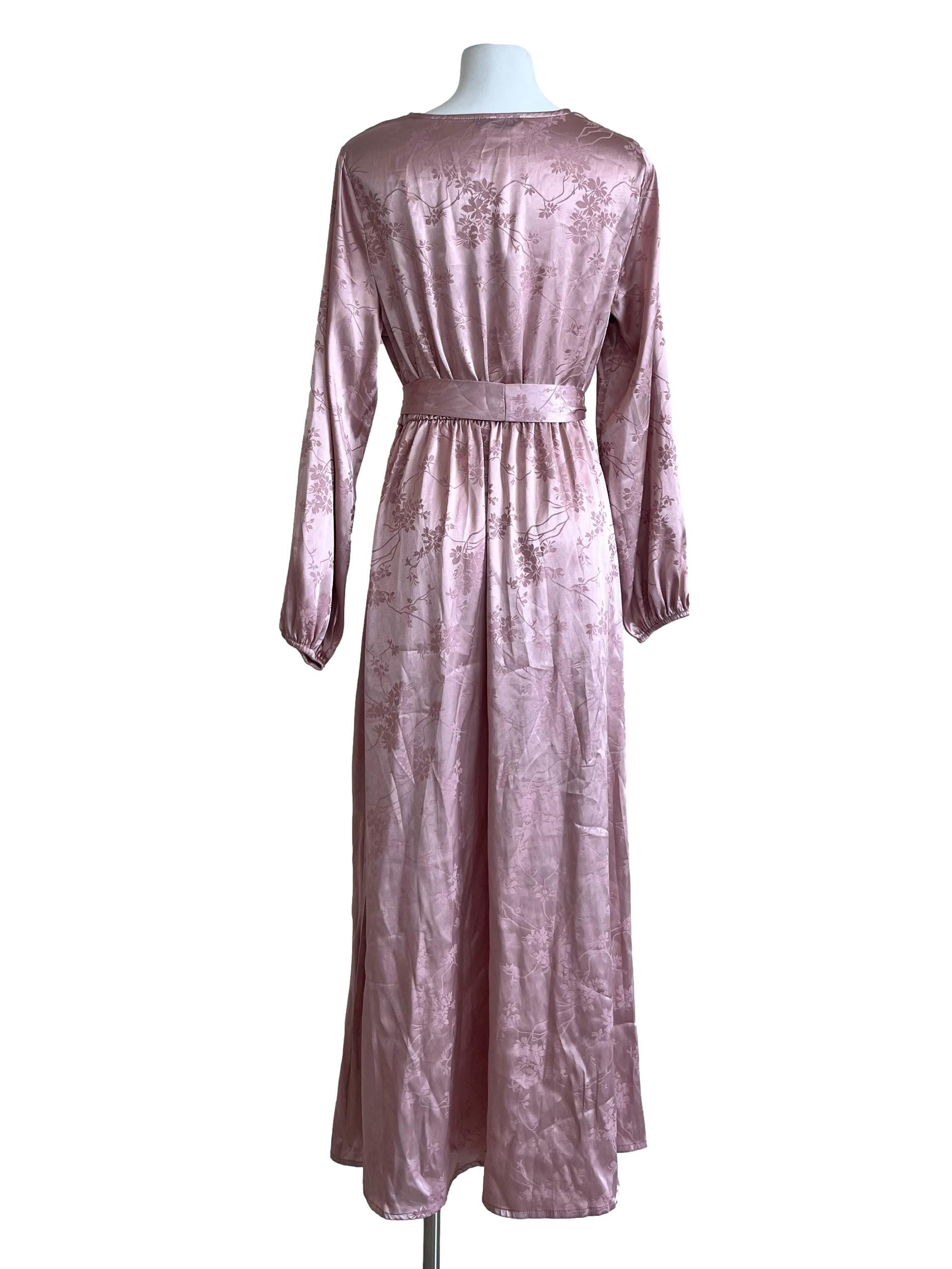 Pink Peach Silk Elastic Waist Dress