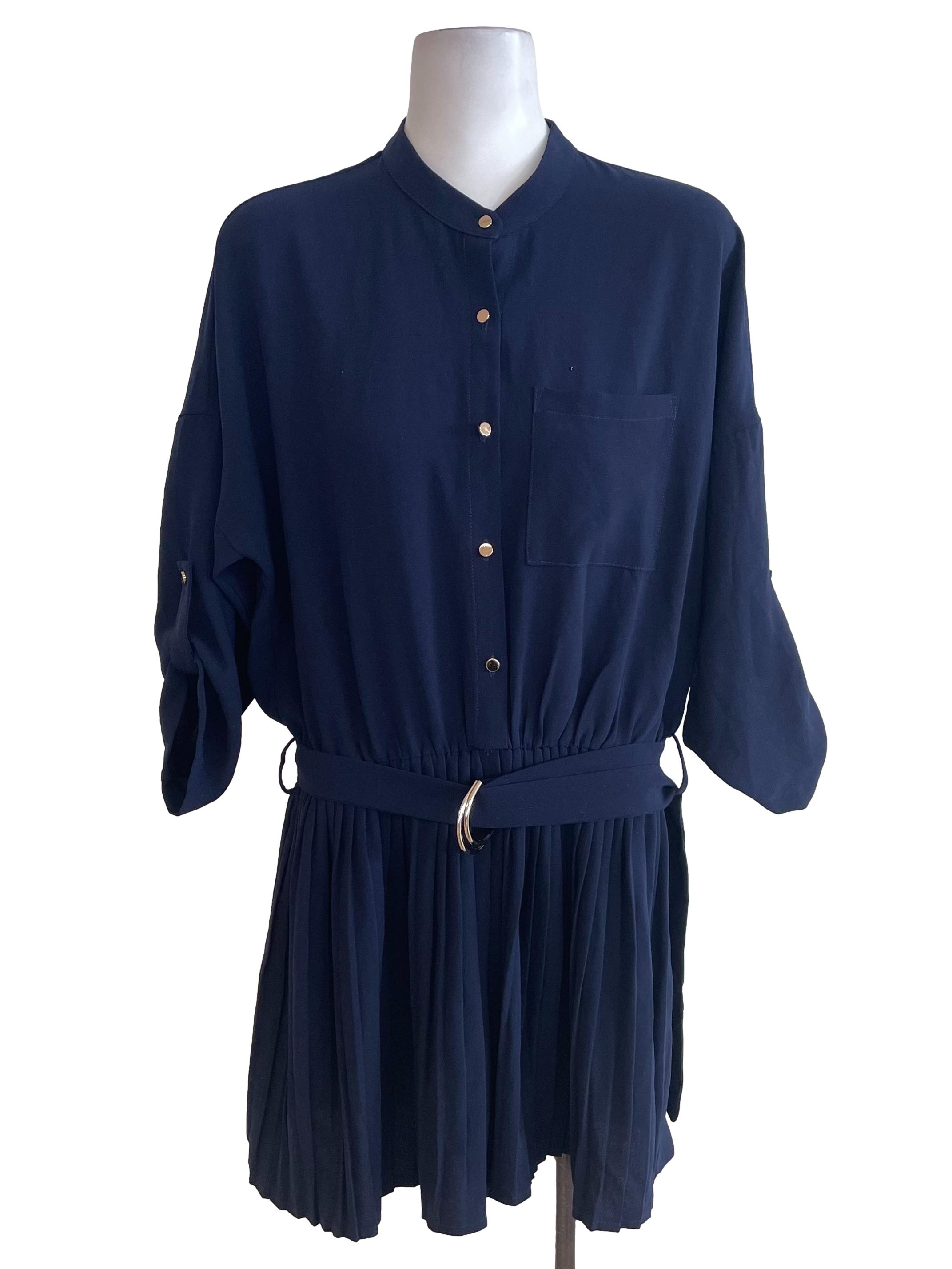 Midnight Blue Collar Accordion Romper