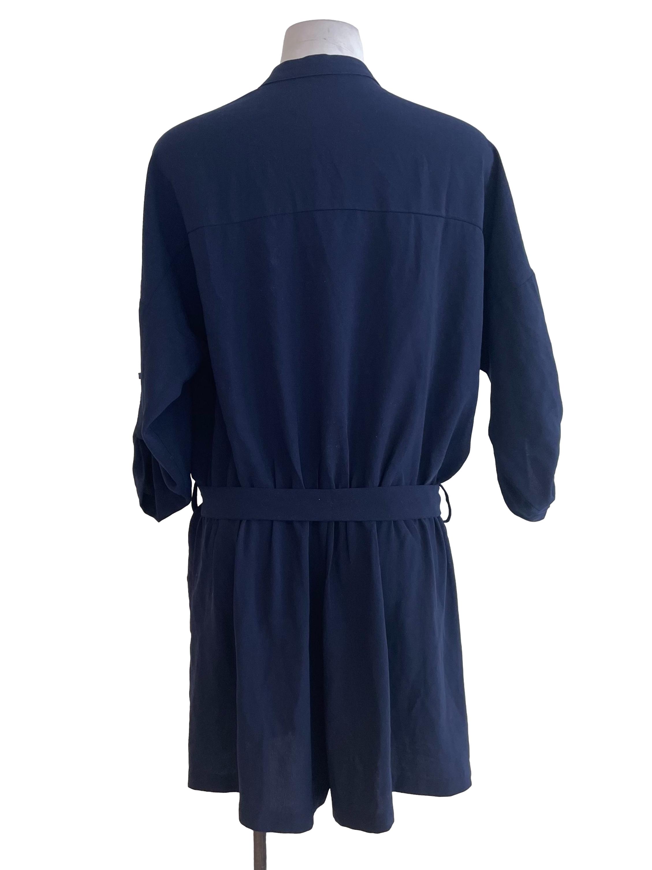 Midnight Blue Collar Accordion Romper