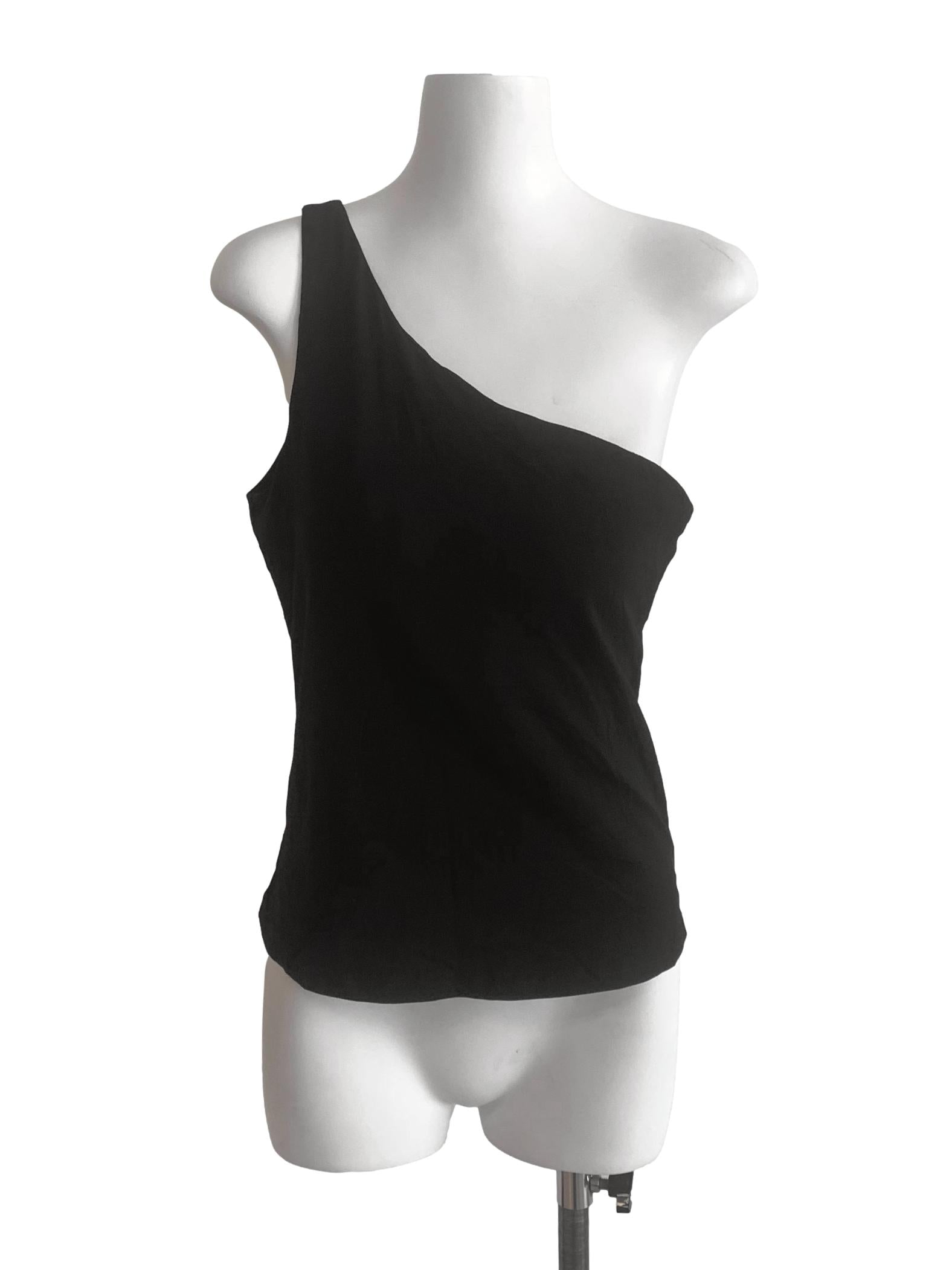Black Asymmetric Neck Tank Top TTR
