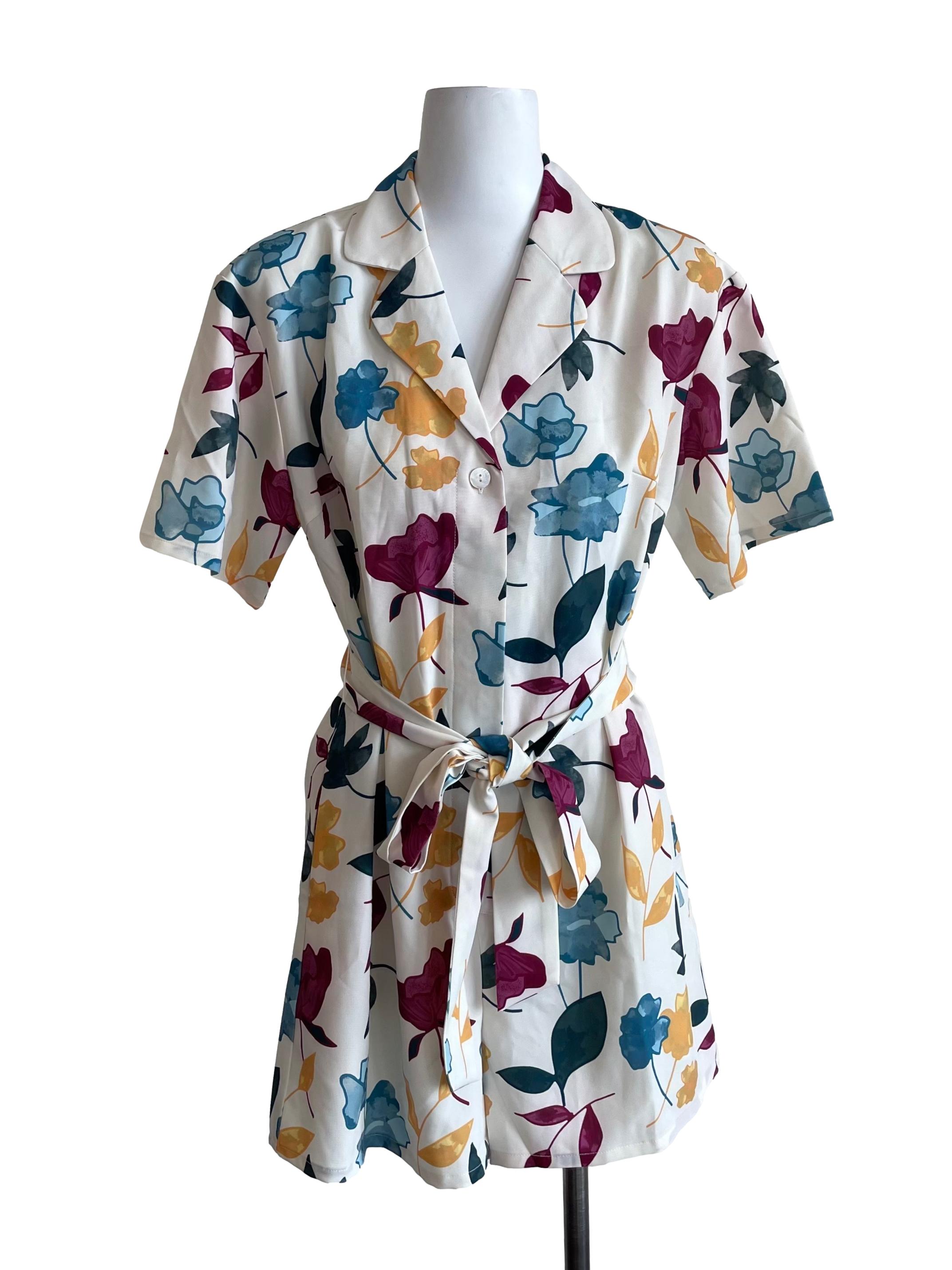White Floral Cuba Shirt Romper