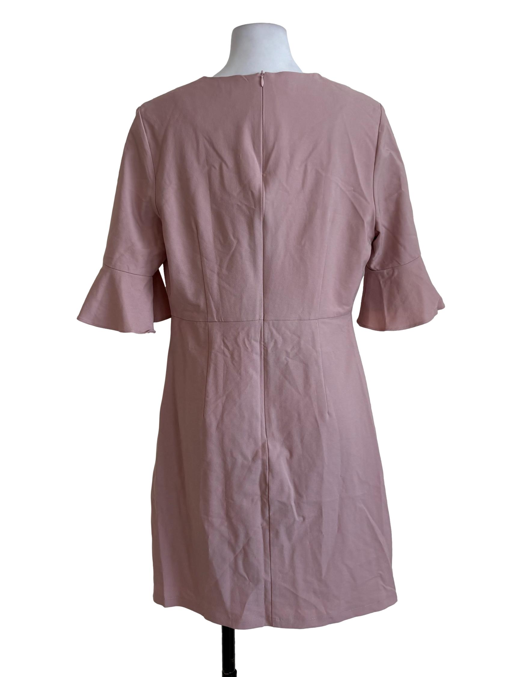 Crepe Pink Flare Sleeves A-Line Dress